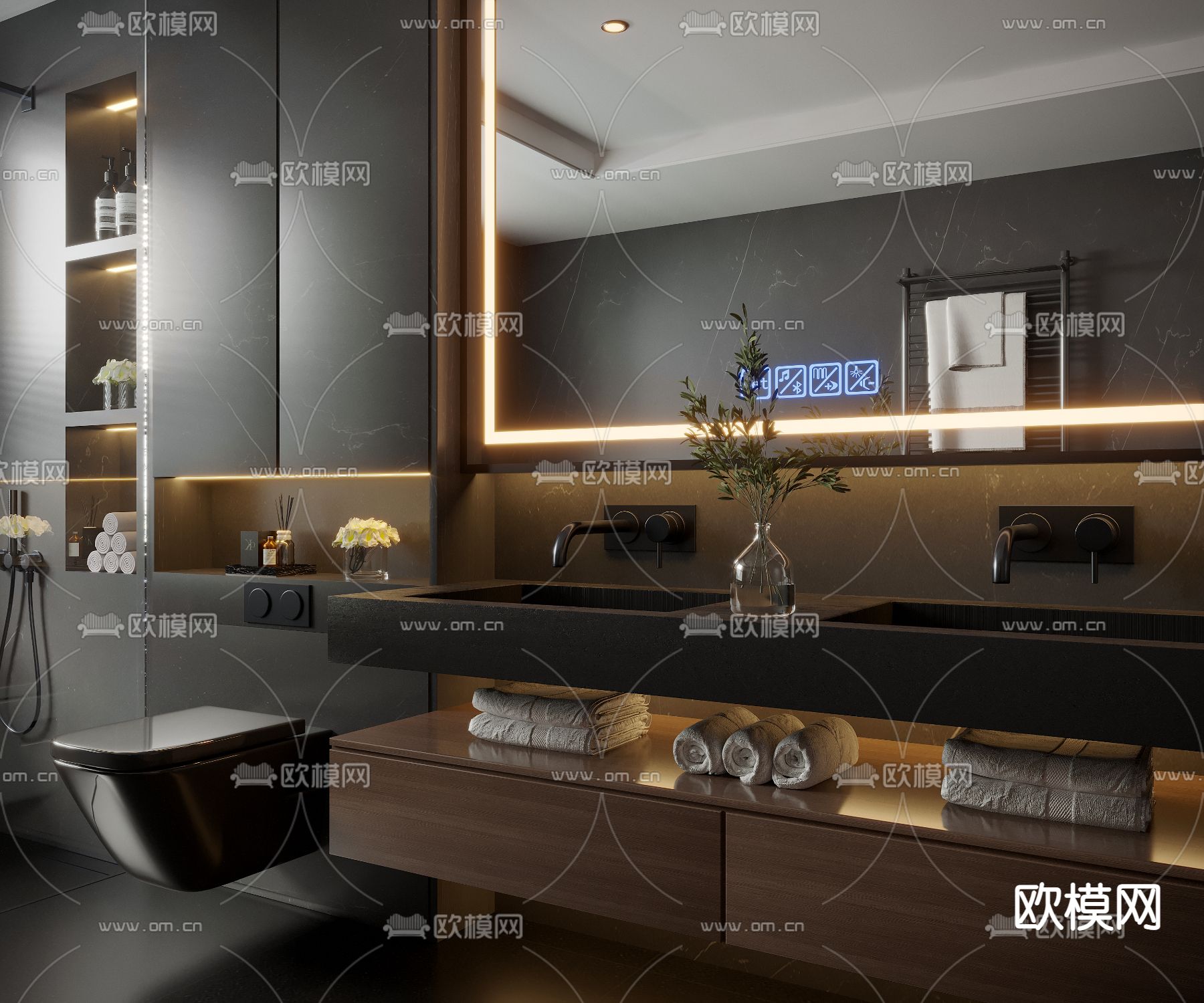 暗黑风卫生间 浴室 3d模型下载（渲染图2）