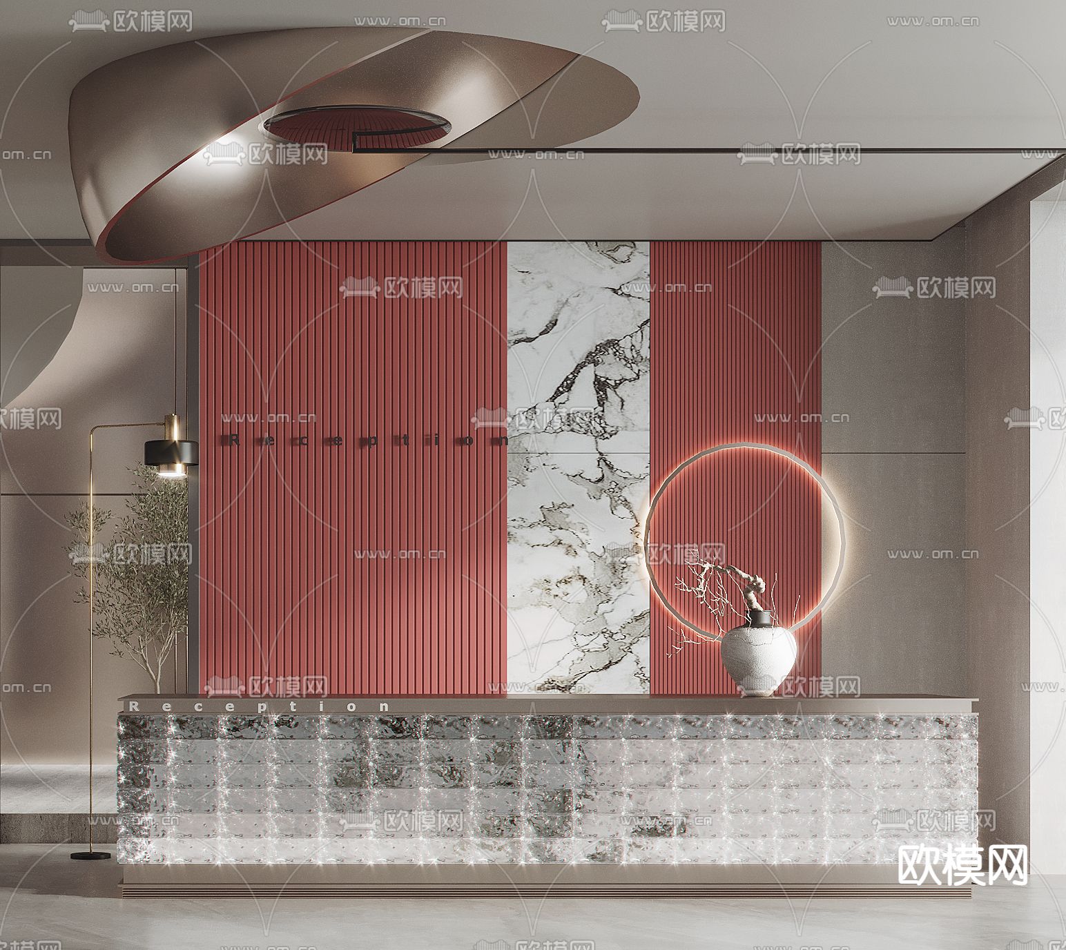 轻奢前台 接待台3d模型下载（渲染图2）