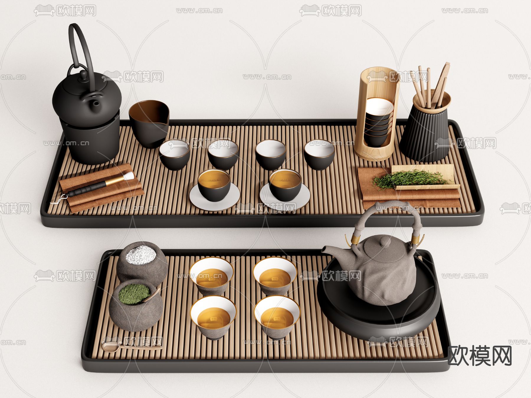 茶具 茶盘 茶壶茶杯3d模型下载_ID12243698_3dmax免费模型-欧模网