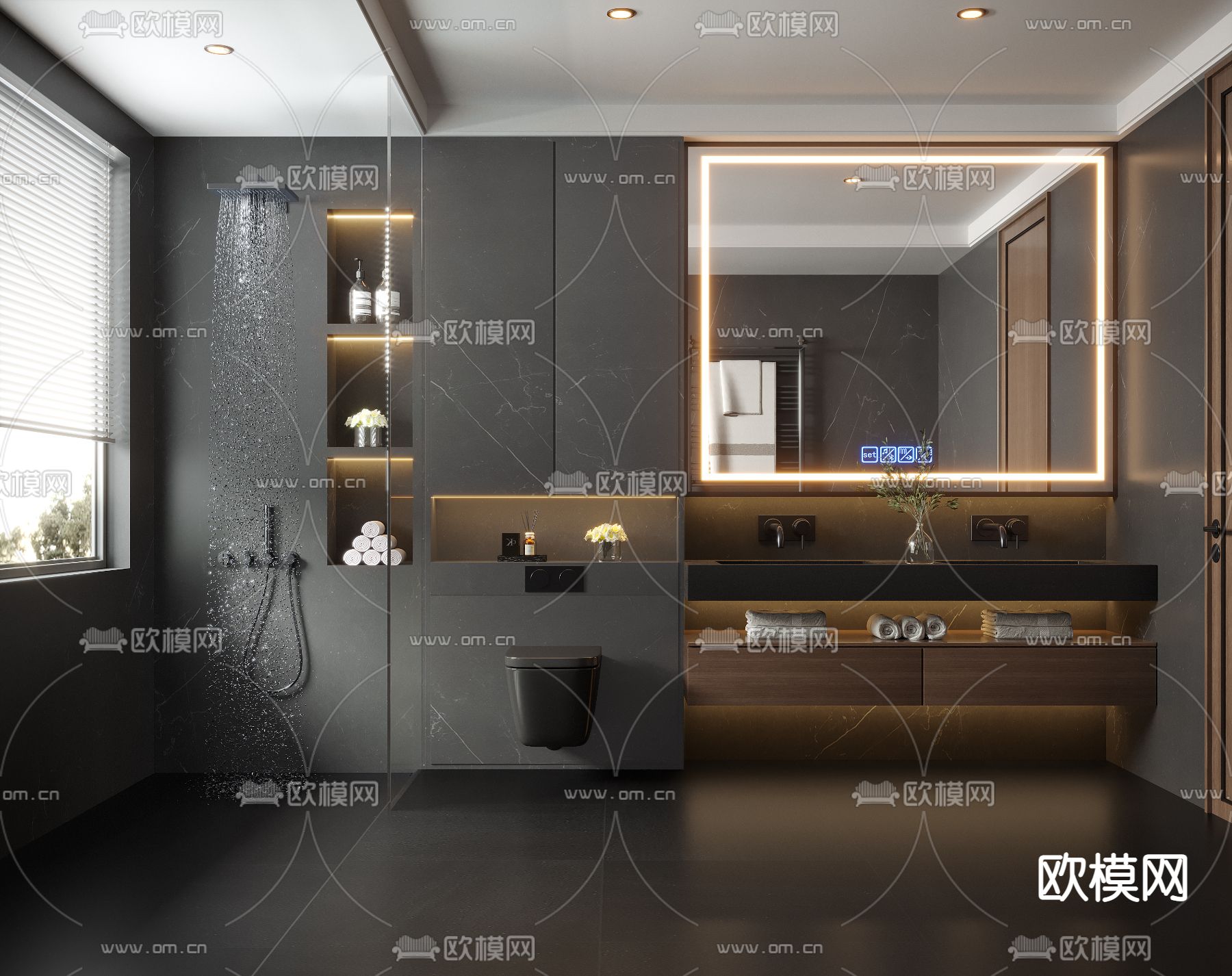 暗黑风卫生间 浴室 3d模型下载（渲染图1）