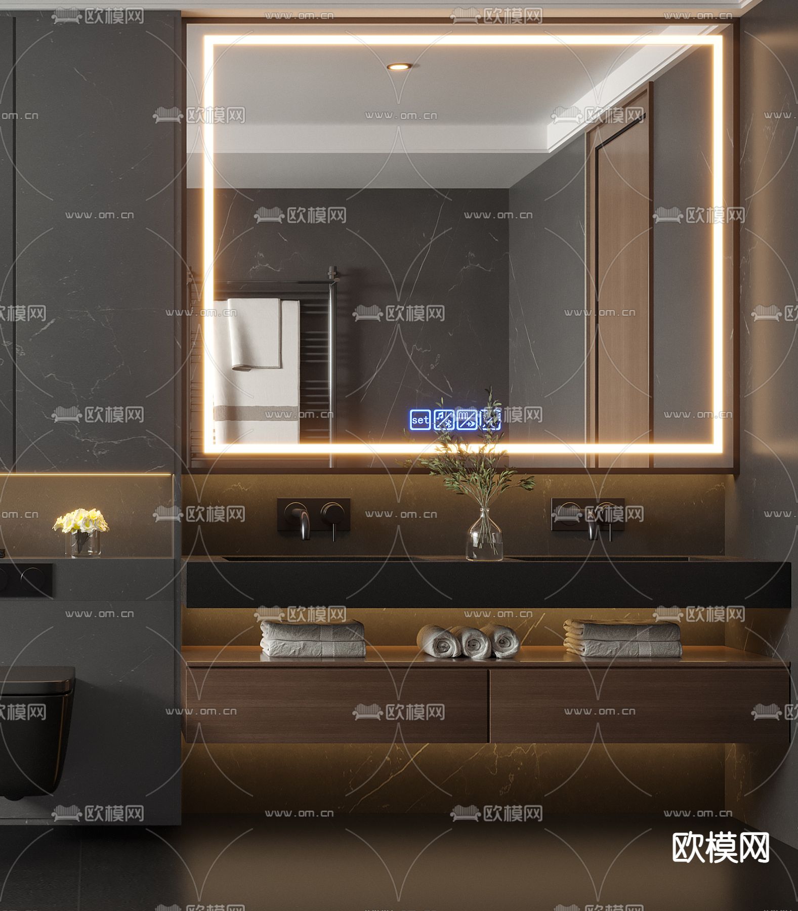 暗黑风卫生间 浴室 3d模型下载（渲染图3）