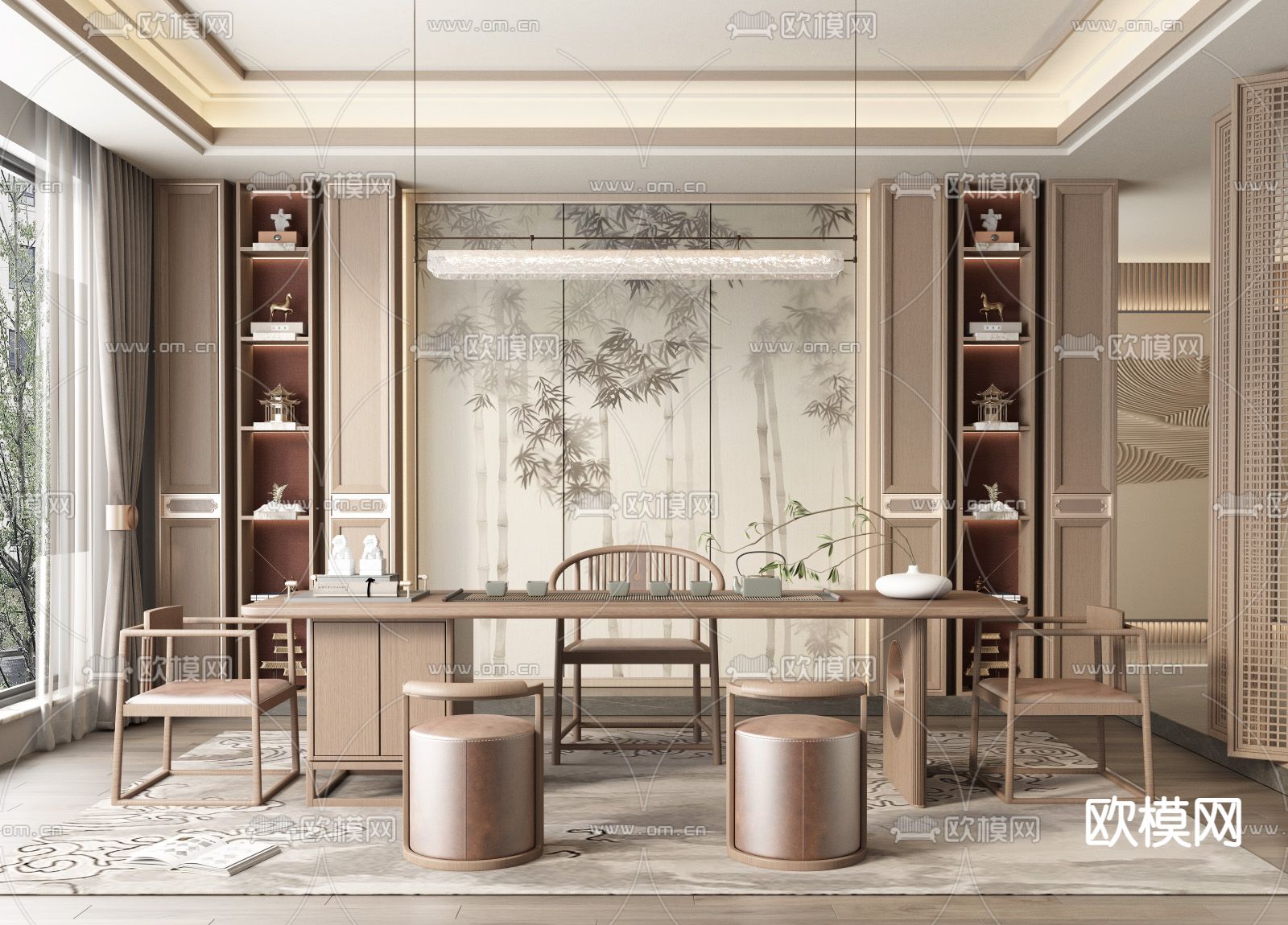 新中式茶室3d模型下载