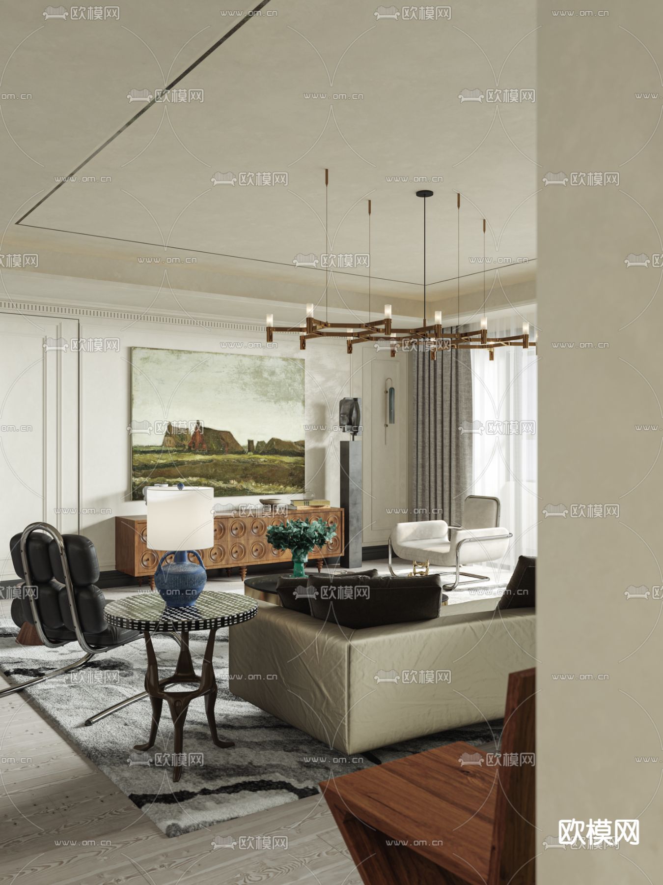 法式客厅3d模型下载（渲染图2）