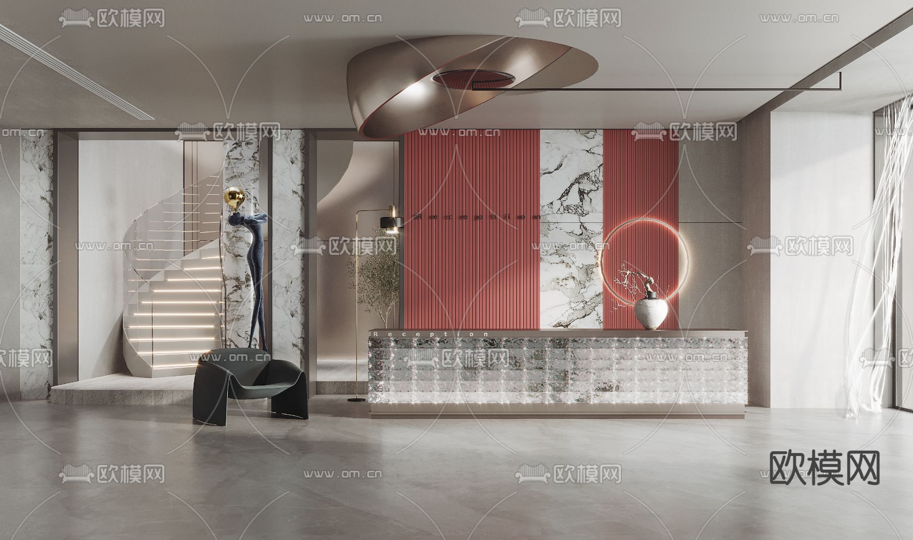 轻奢前台 接待台3d模型下载（渲染图1）
