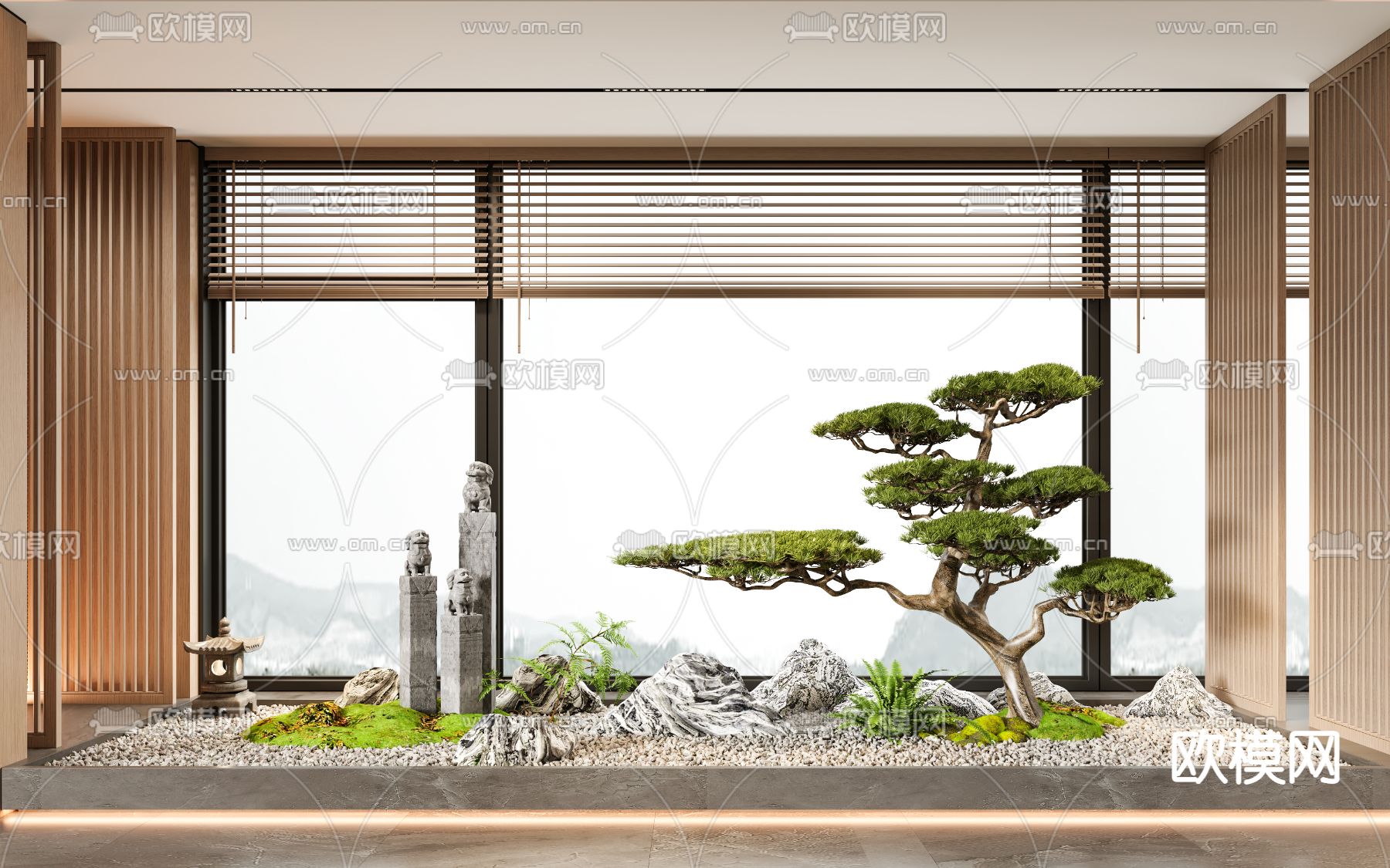 新中式假山 景观小品3d模型下载