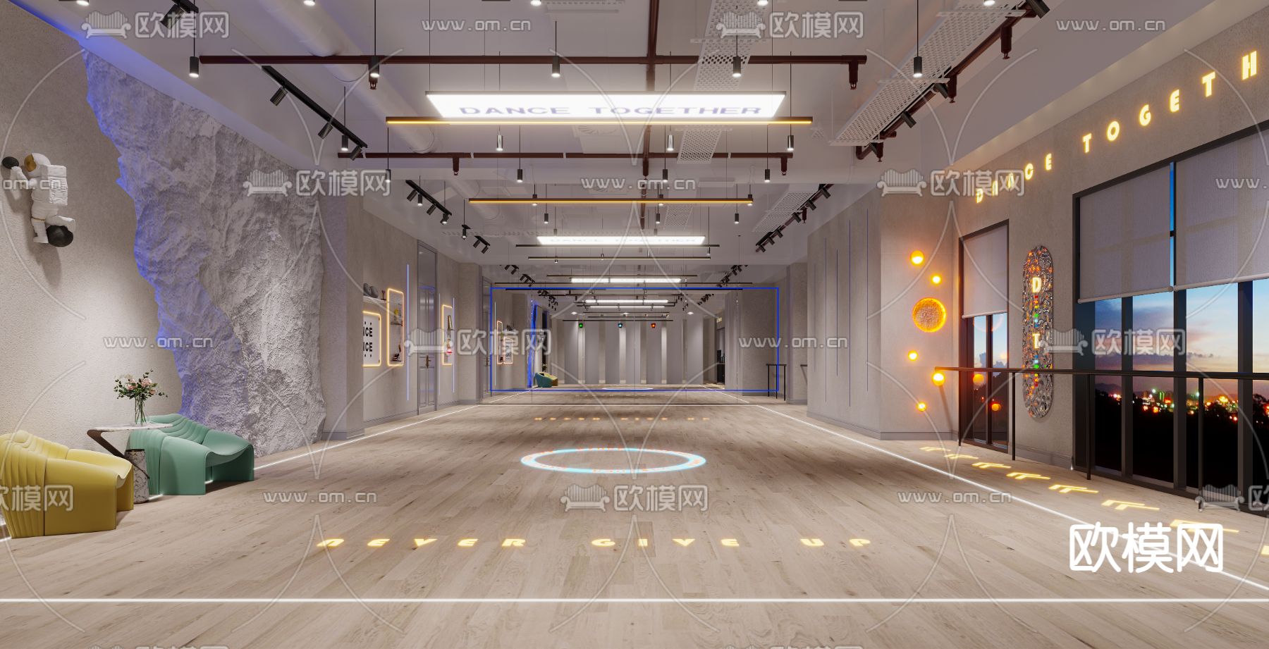 舞蹈教室 街舞排练室3d模型下载_ID12241965_3dmax免费模型-欧模网