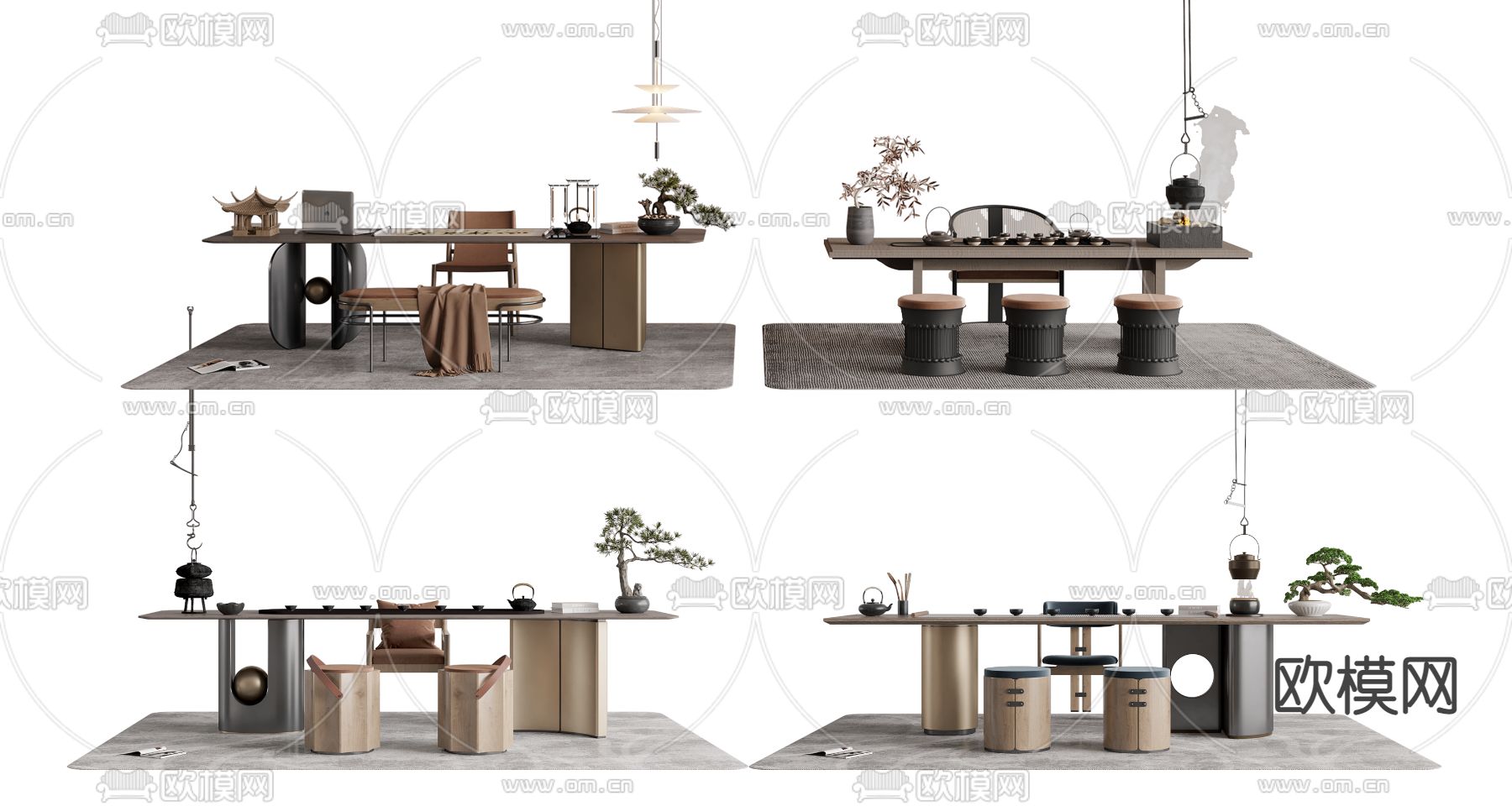 新中式茶桌椅3d模型