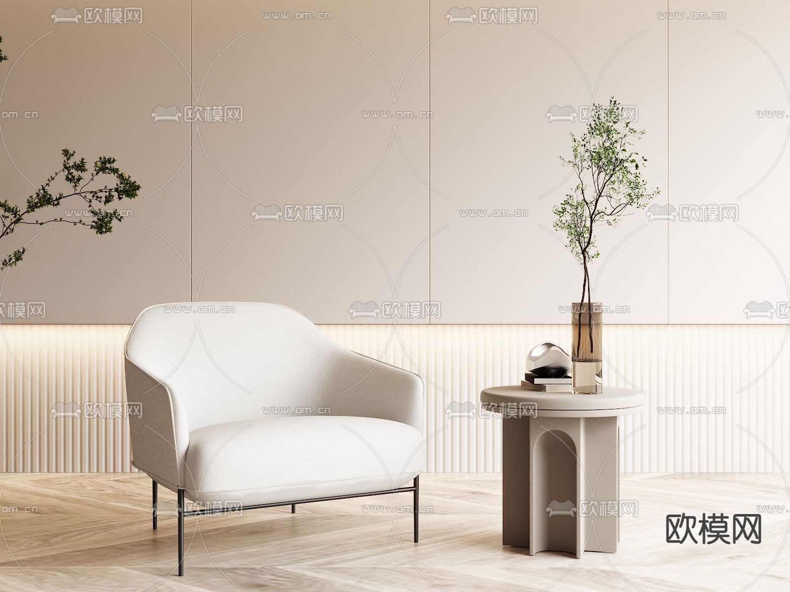 白色单人沙发椅3d模型