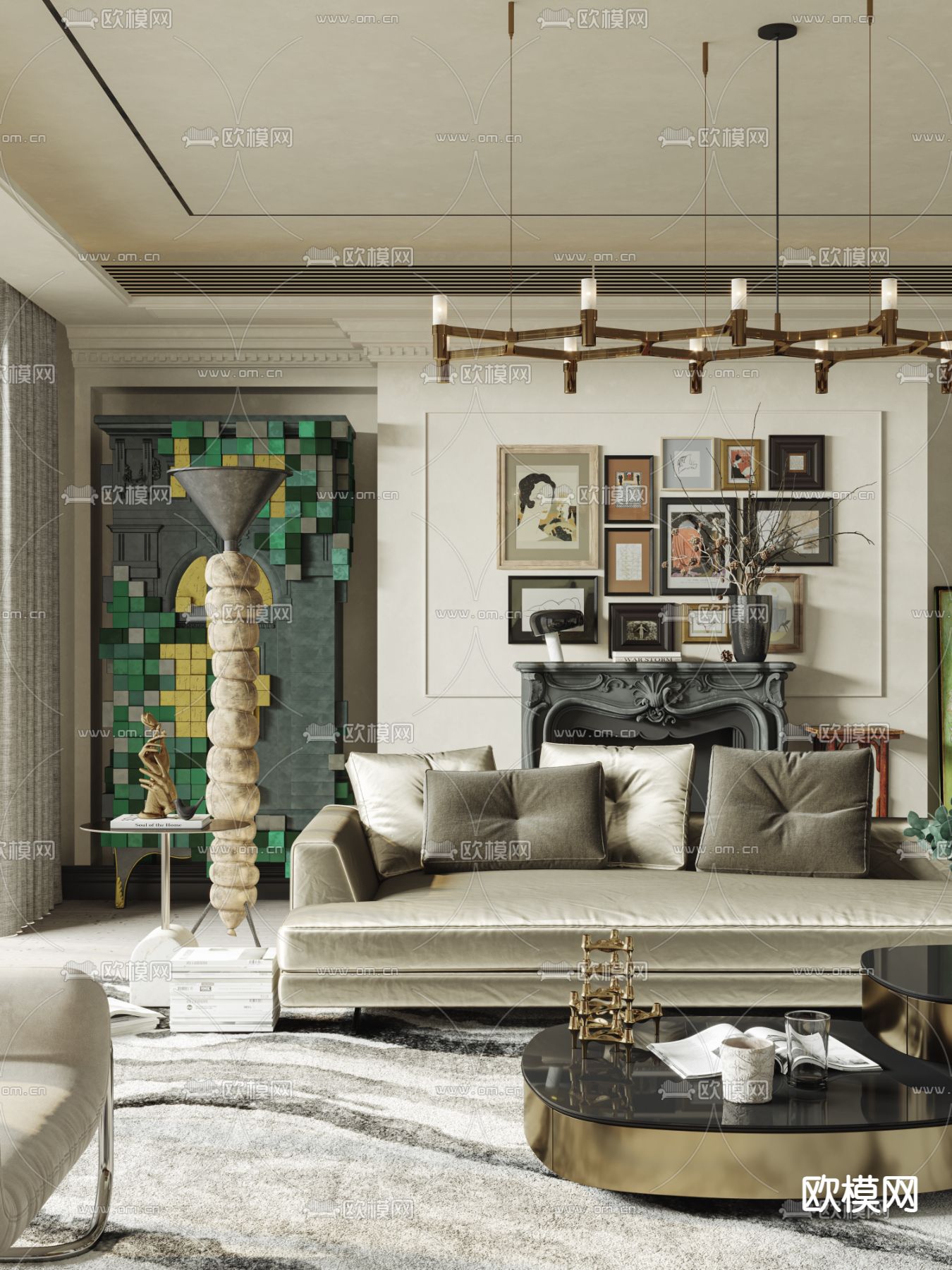 法式客厅3d模型下载（渲染图4）
