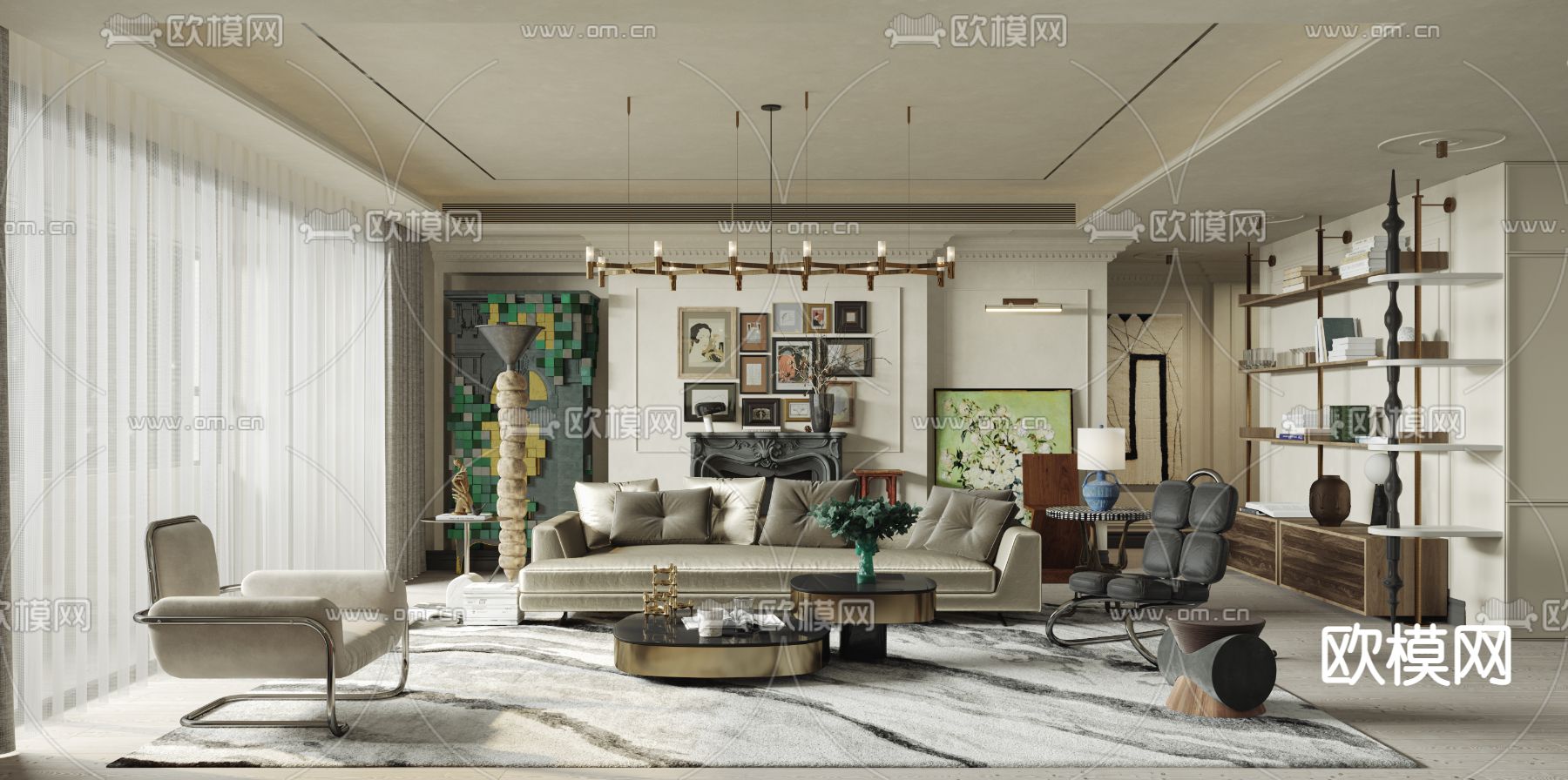 法式客厅3d模型下载（渲染图1）