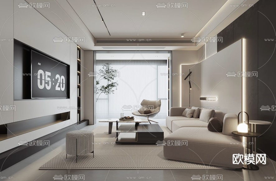 现代客厅3d模型下载(渲染图1)