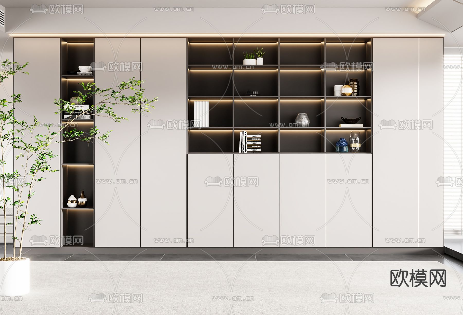 现代书柜3d模型下载