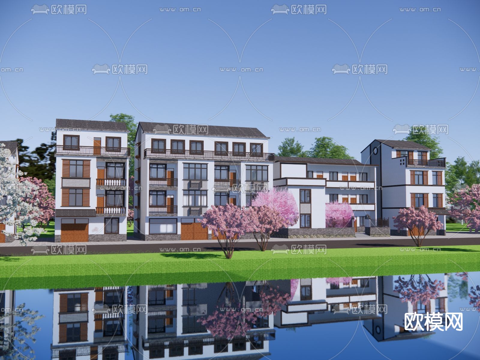 新中式民居自建房建筑外观su模型