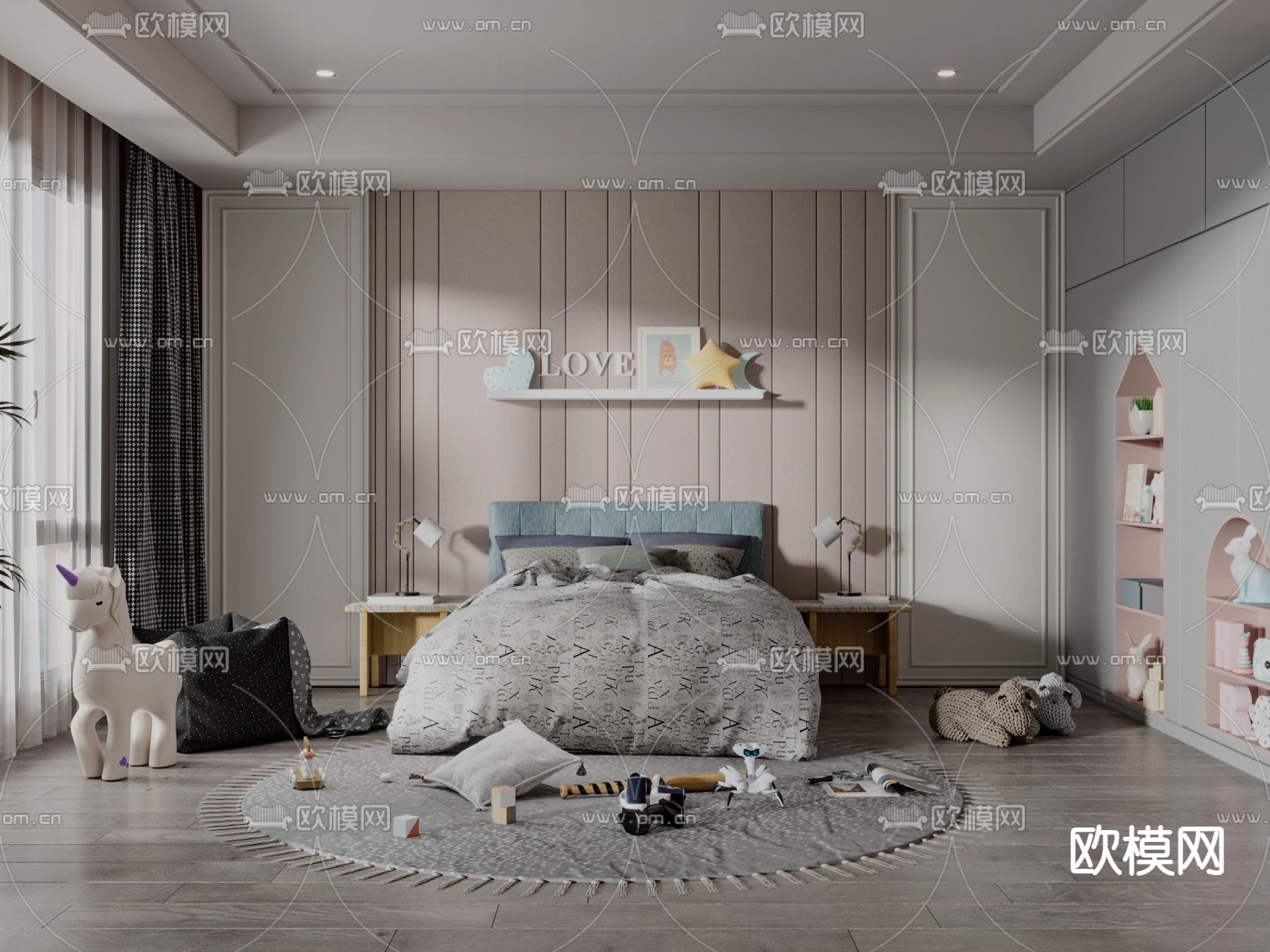 现代儿童房3d模型下载