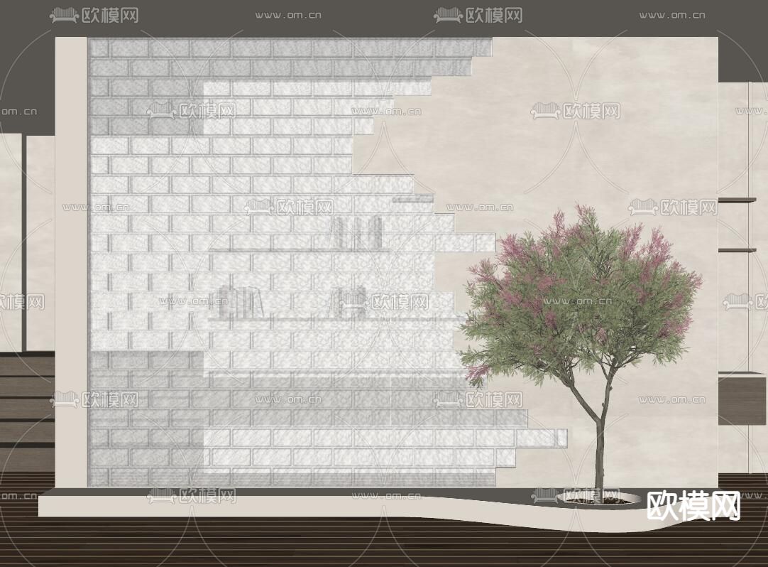现代玻璃砖隔断su模型下载（渲染图2）