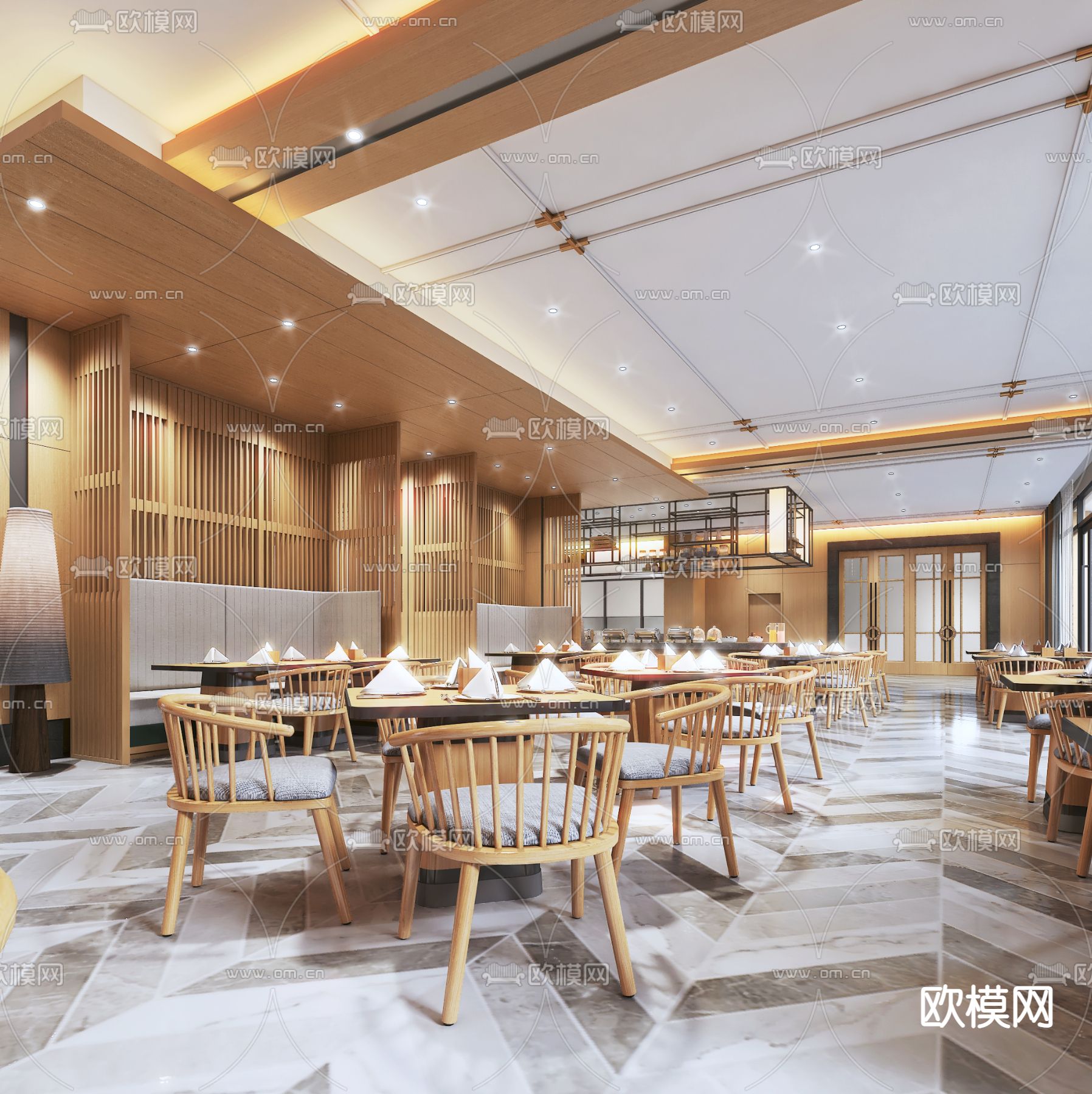 轻奢自助餐厅3d模型下载（渲染图2）