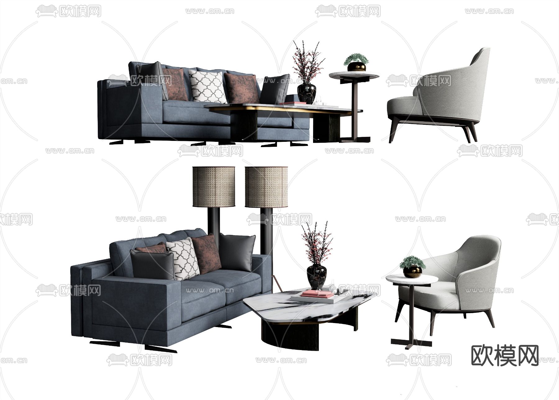 沙发茶几组合su模型下载（渲染图1）