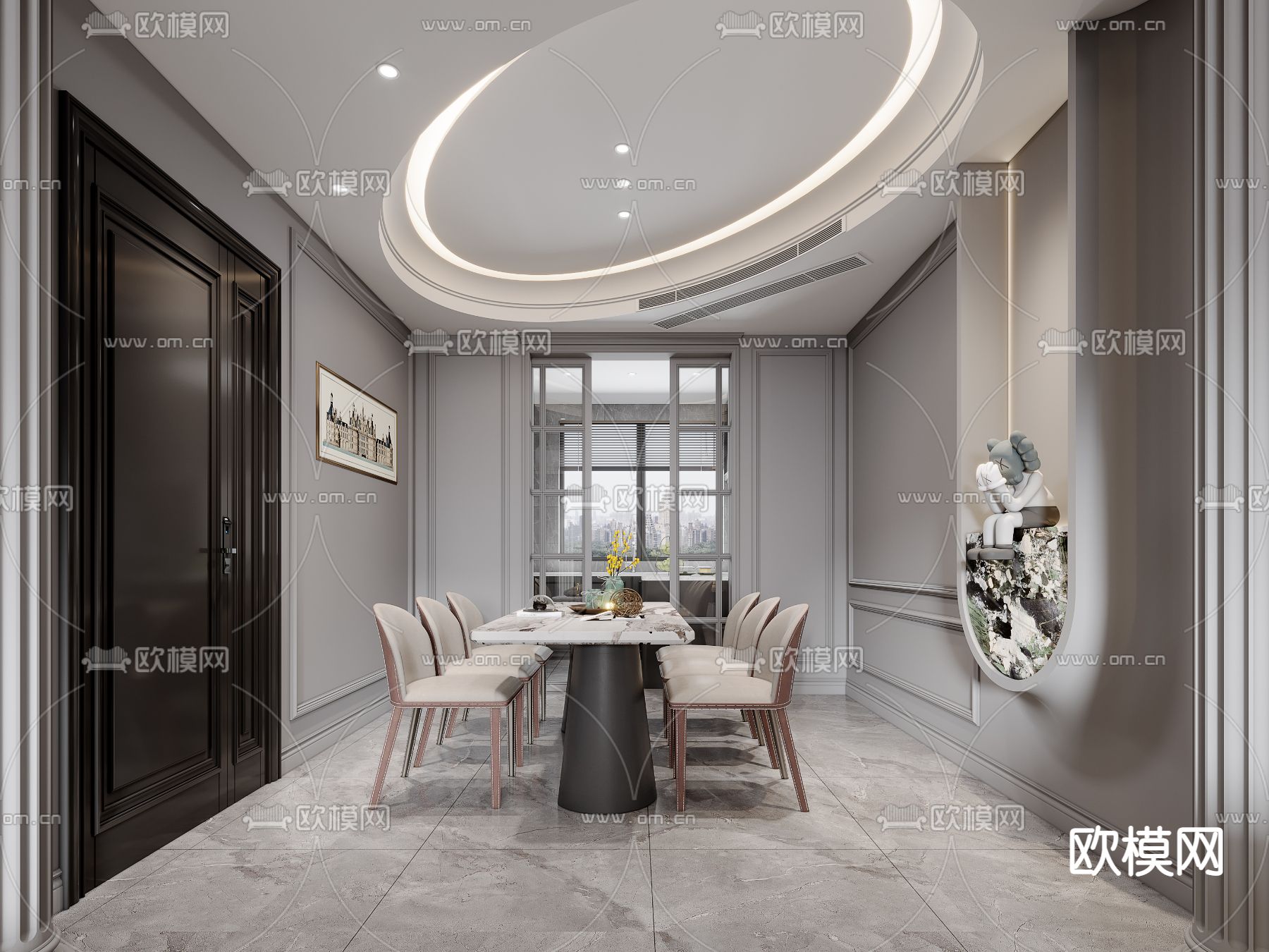 简欧客餐厅3d模型下载（渲染图4）