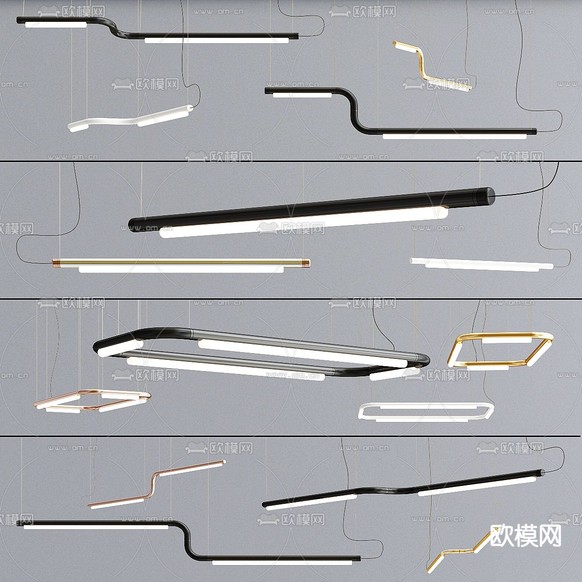 现代矩形线条吊灯免费3d模型下载(渲染图2)