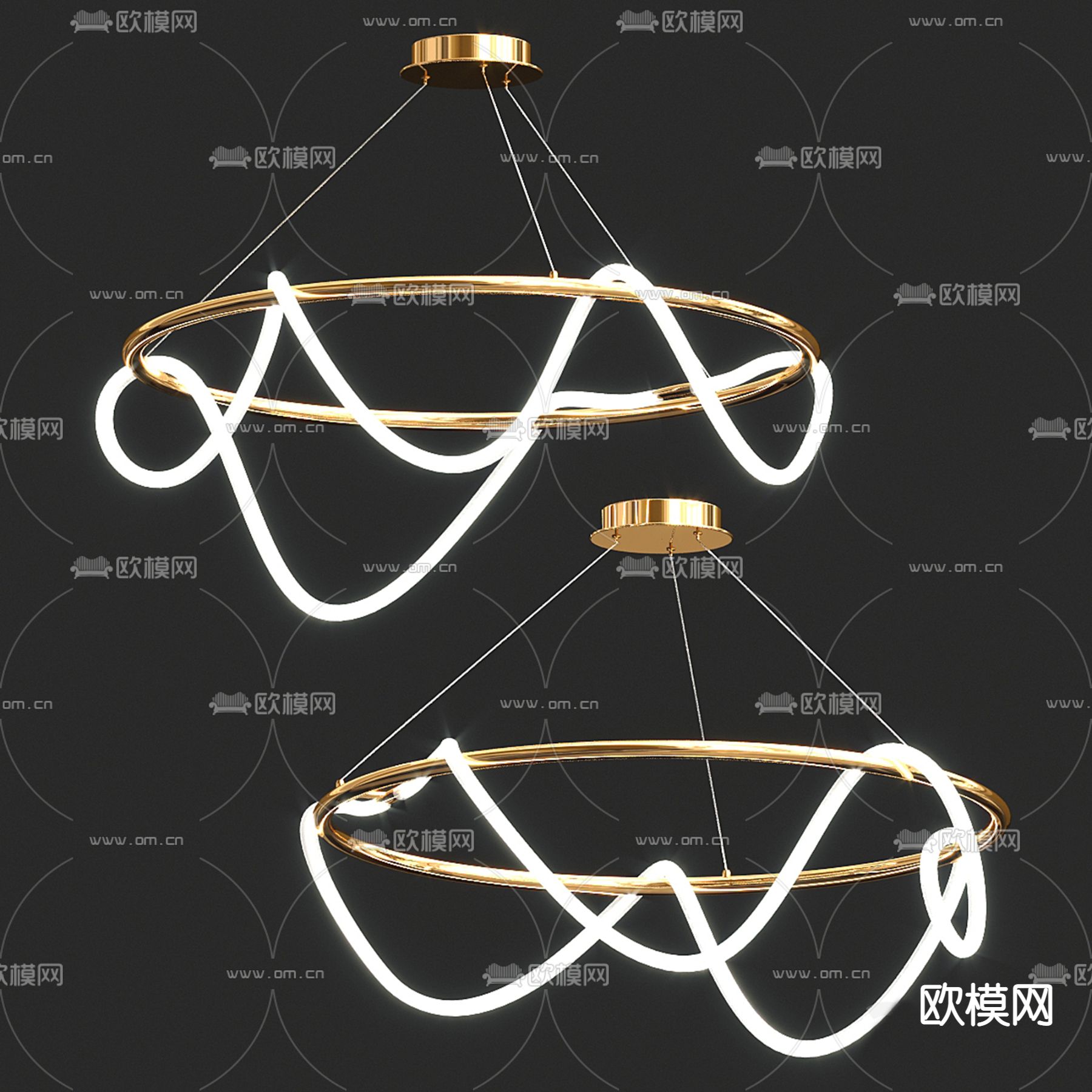 轻奢曲线吊灯3d模型下载_ID12244965_3dmax免费模型-欧模网