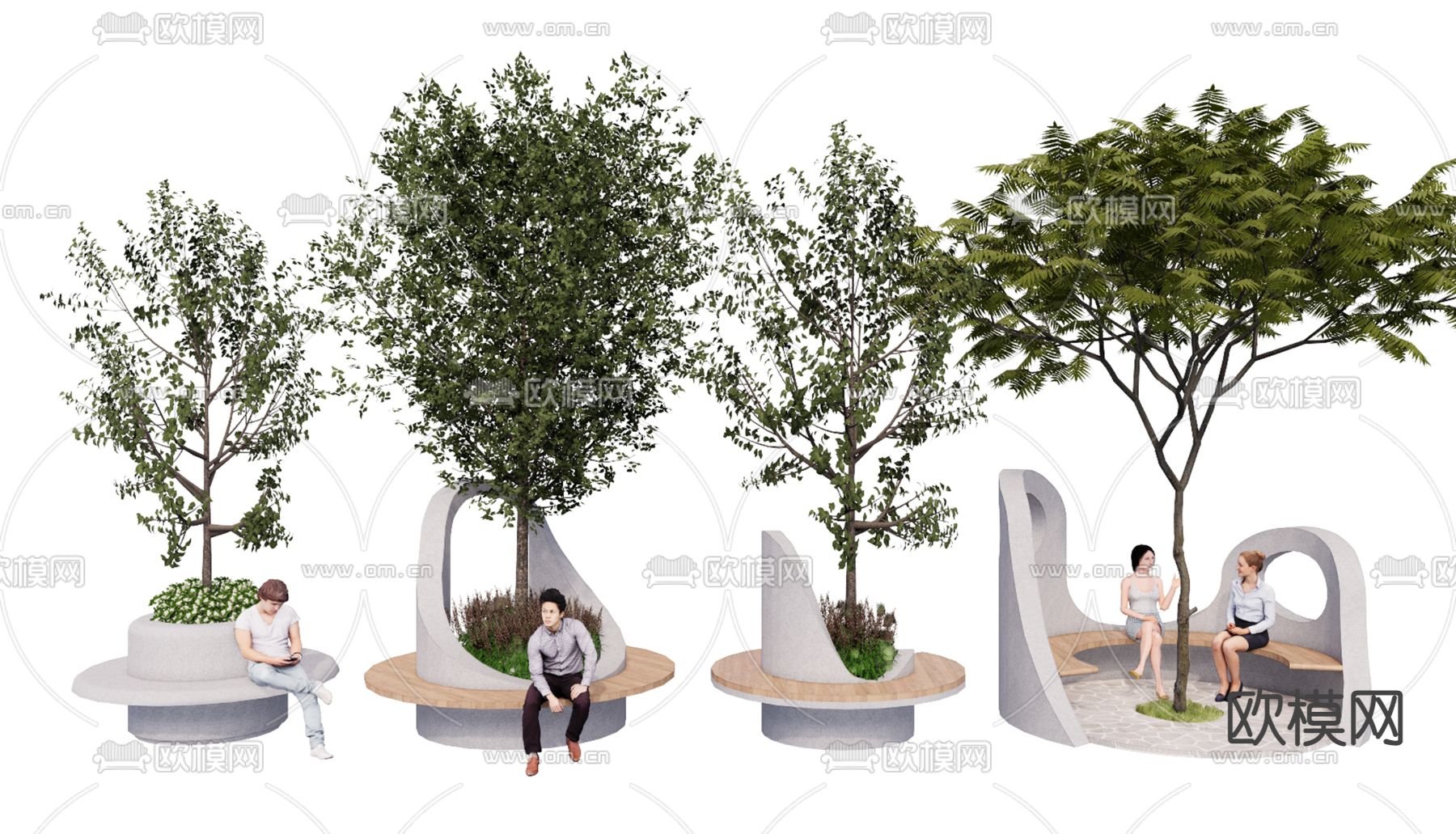 异形树池座椅 坐凳su模型下载（渲染图1）