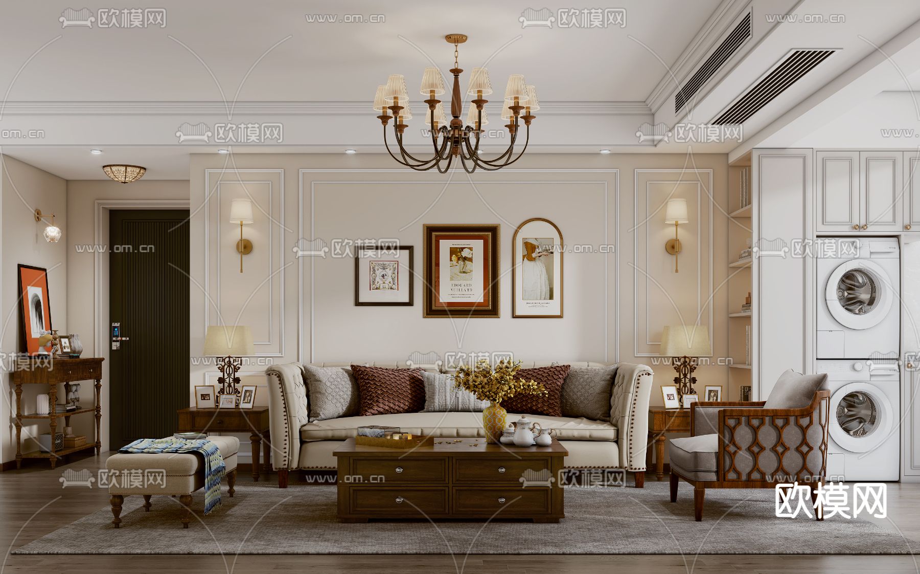 美式客厅3d模型下载（渲染图1）