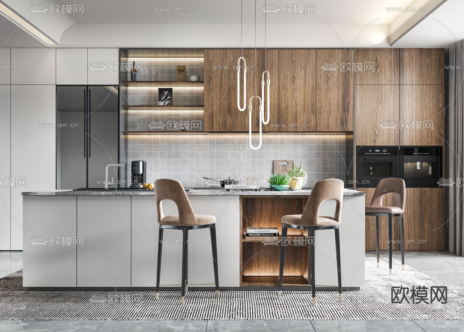 现代岛台餐桌椅3d模型下载