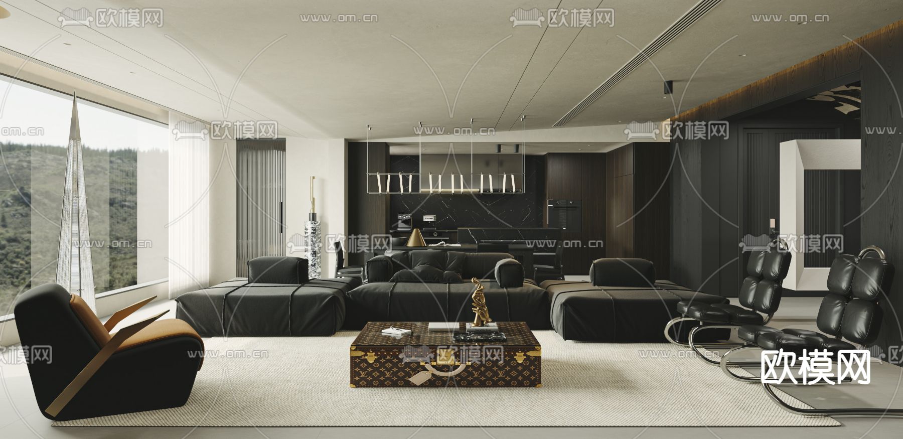 暗黑风客餐厅3d模型下载（渲染图1）