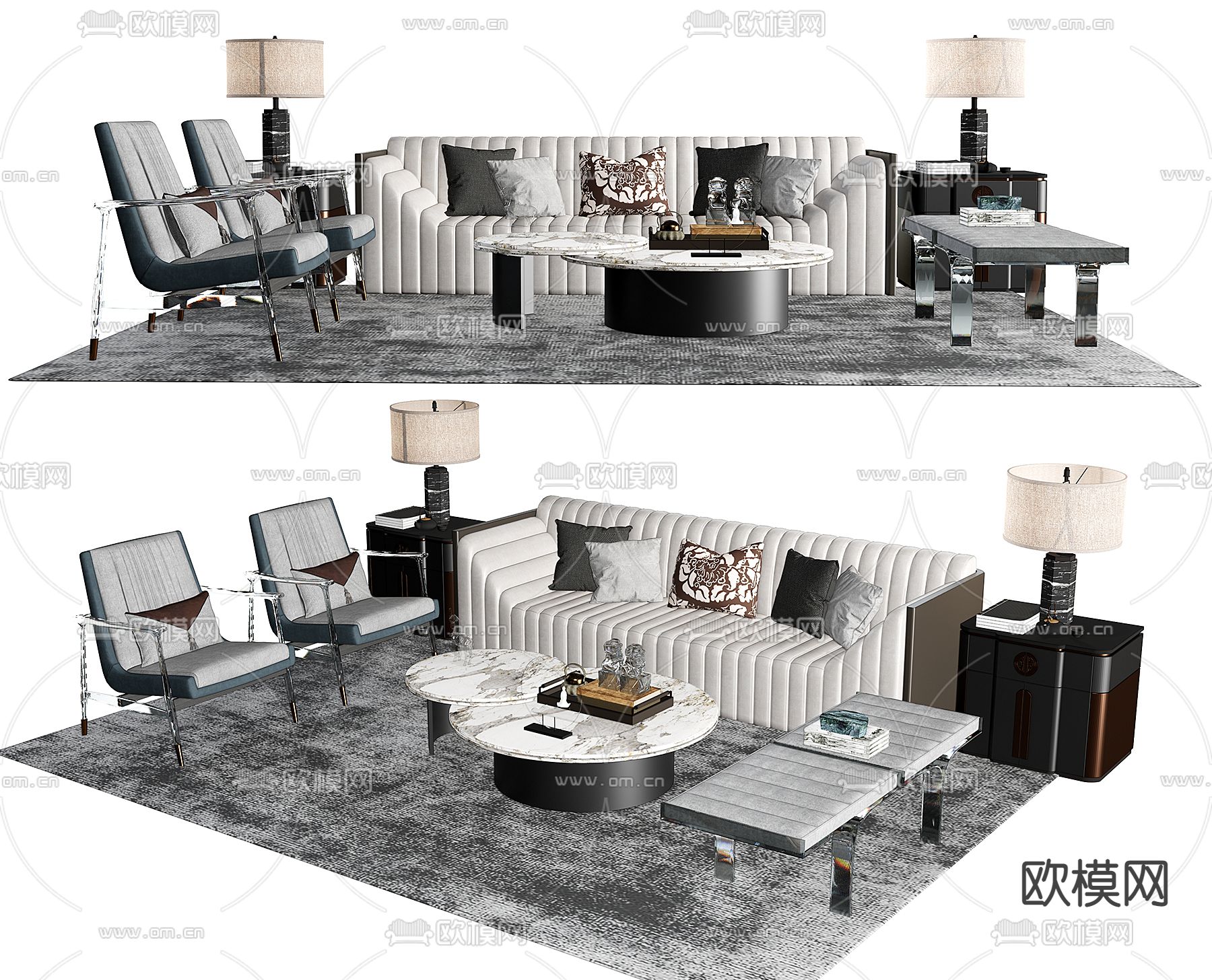 新中式组合沙发su模型下载（渲染图1）
