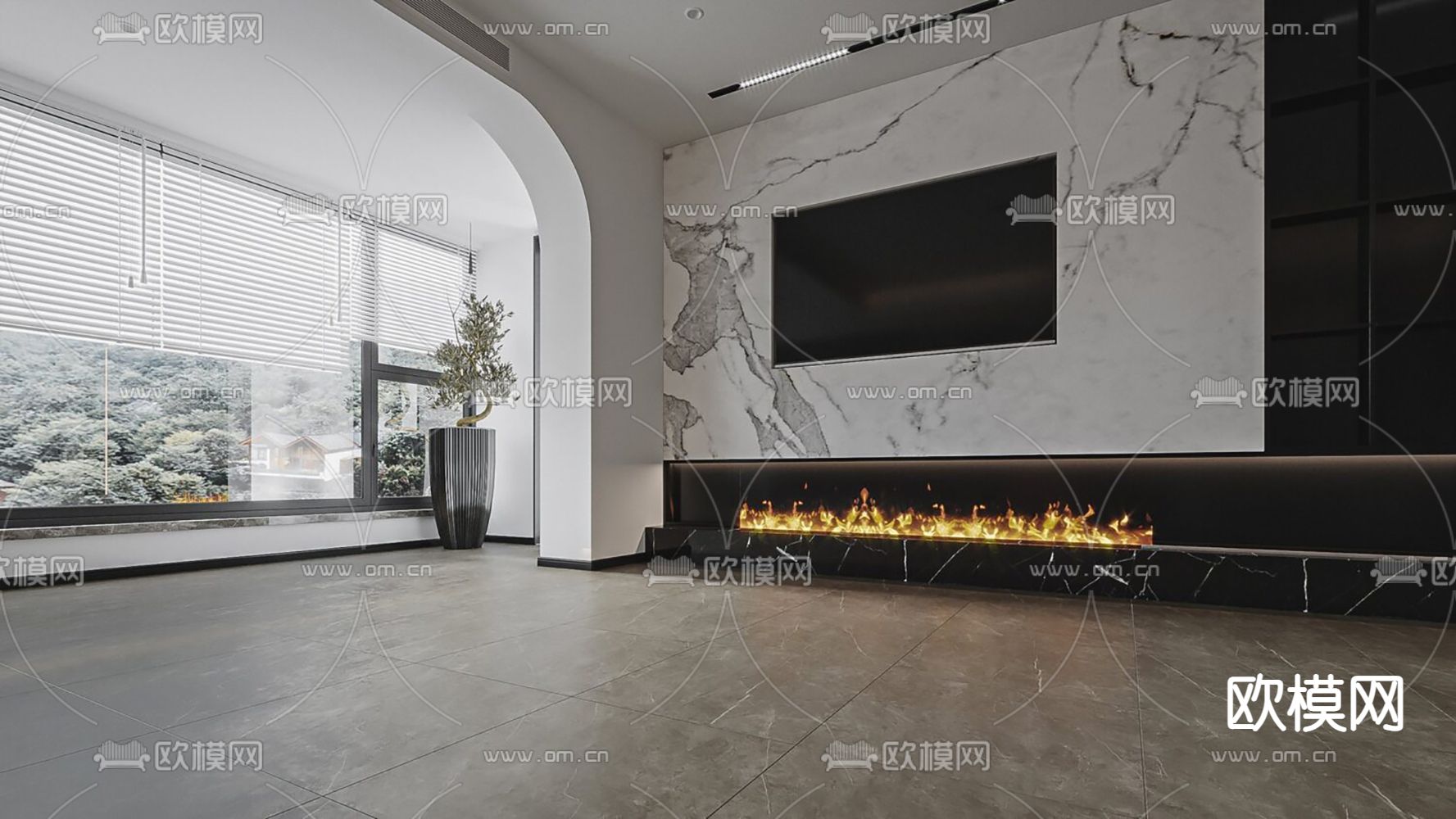 高级灰客餐厅3d模型下载（渲染图2）