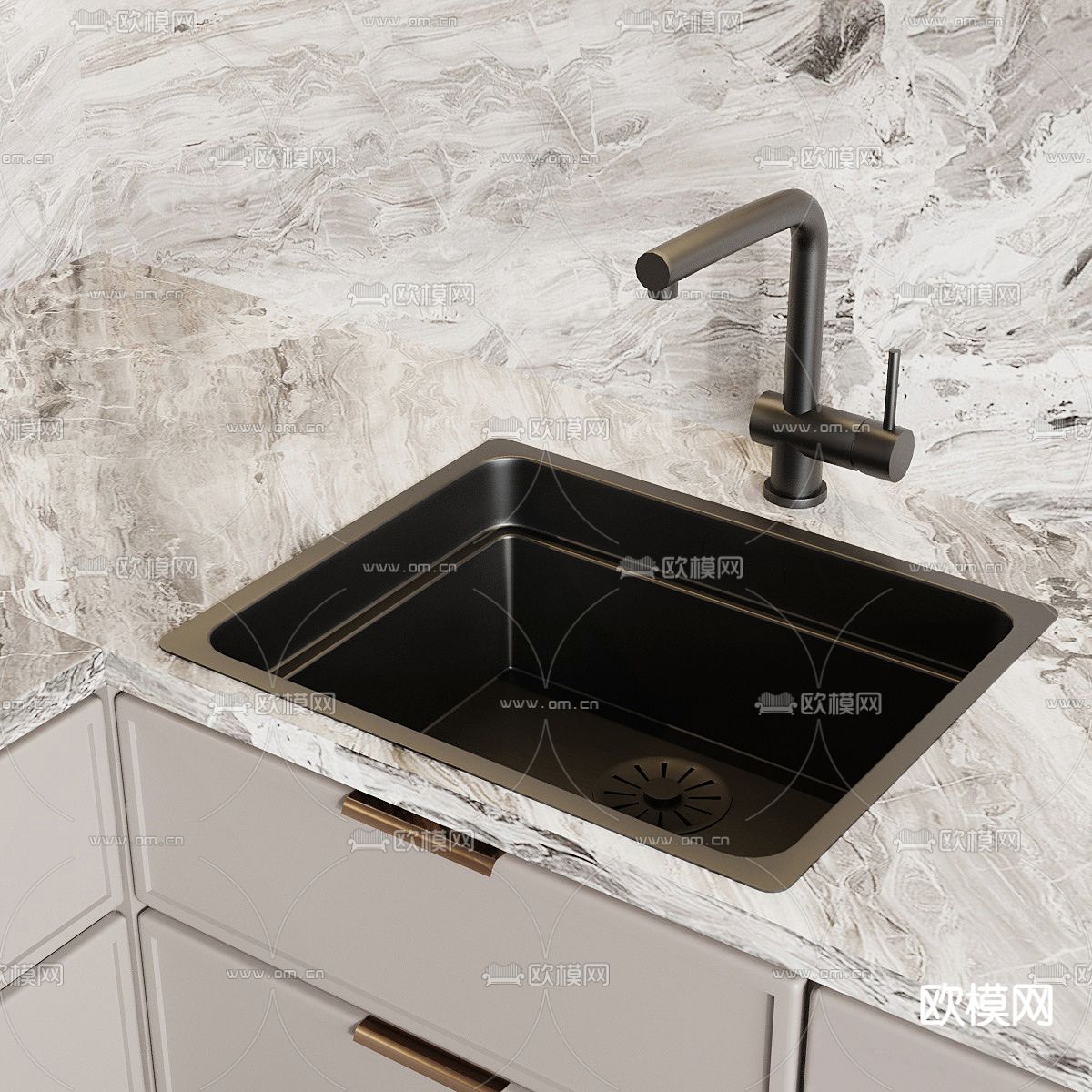 现代岛台厨房 橱柜3d模型下载（渲染图3）