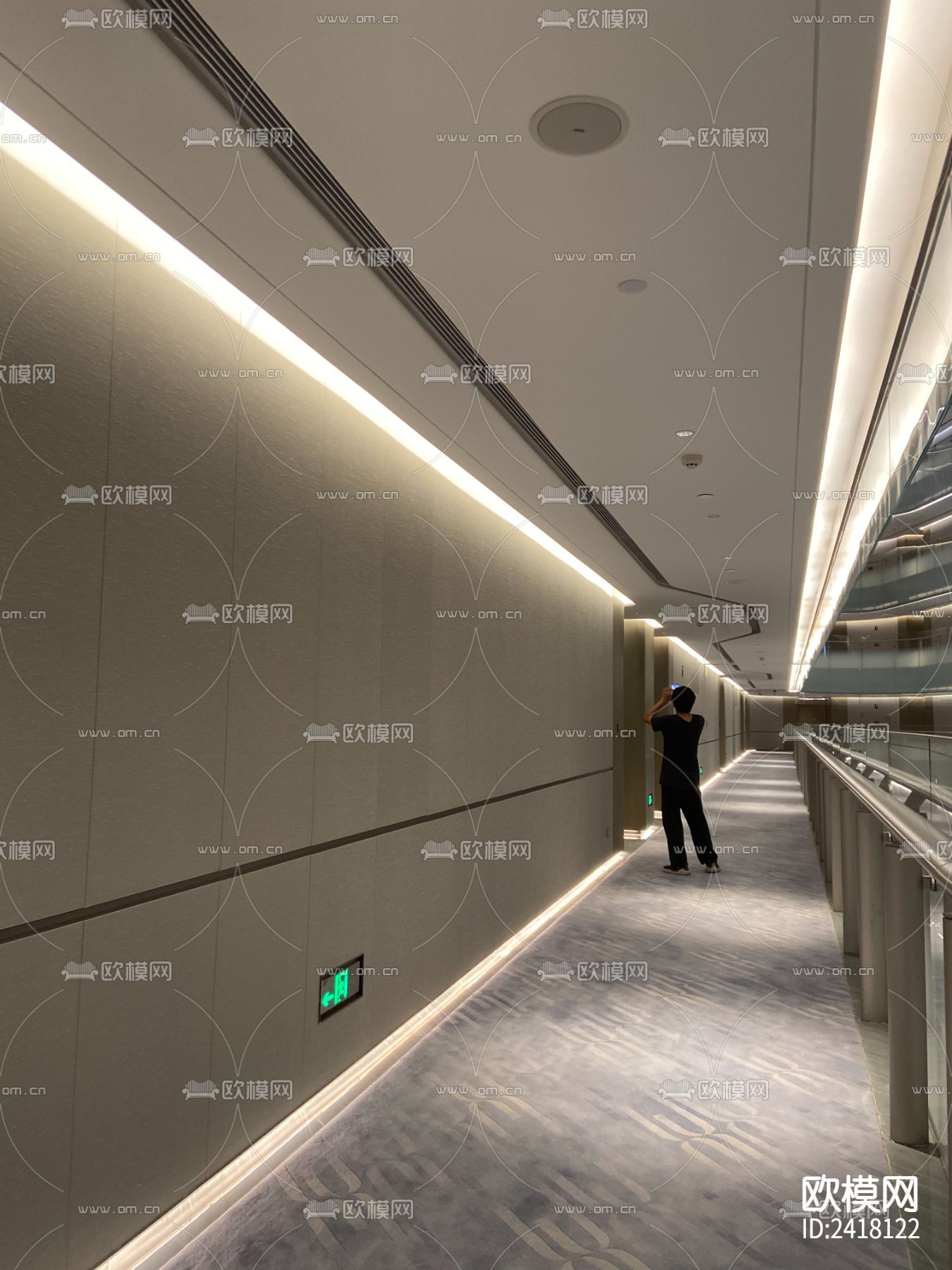 挑空区走廊玻璃护栏挡烟垂臂大样设计cad施工图下载（渲染图1）