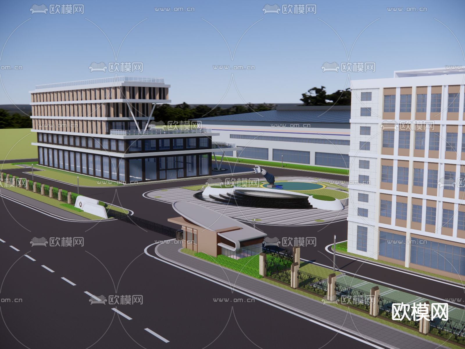 现代建筑产业园外观su模型下载（渲染图4）