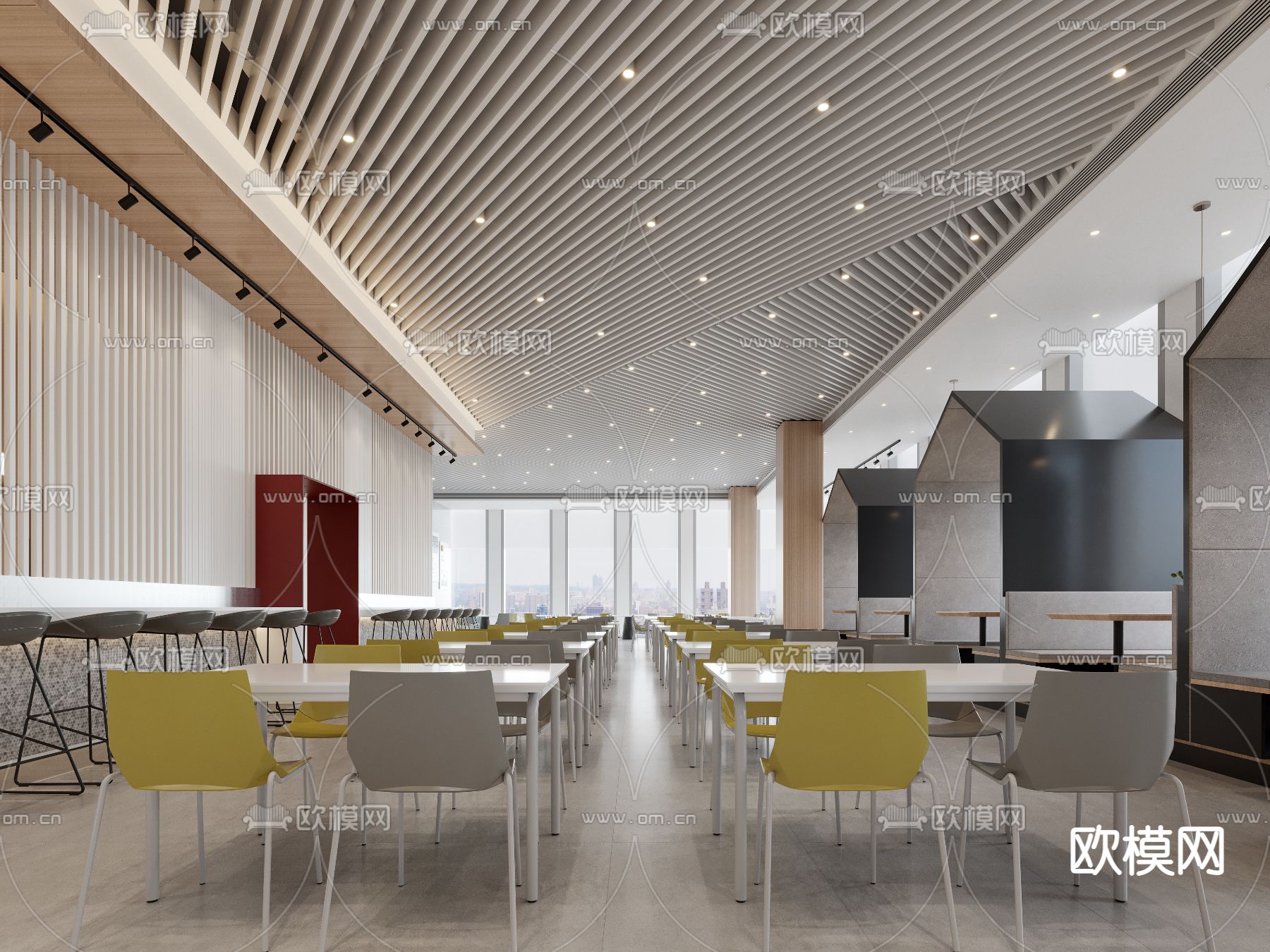 现代员工餐厅 食堂3d模型下载（渲染图2）