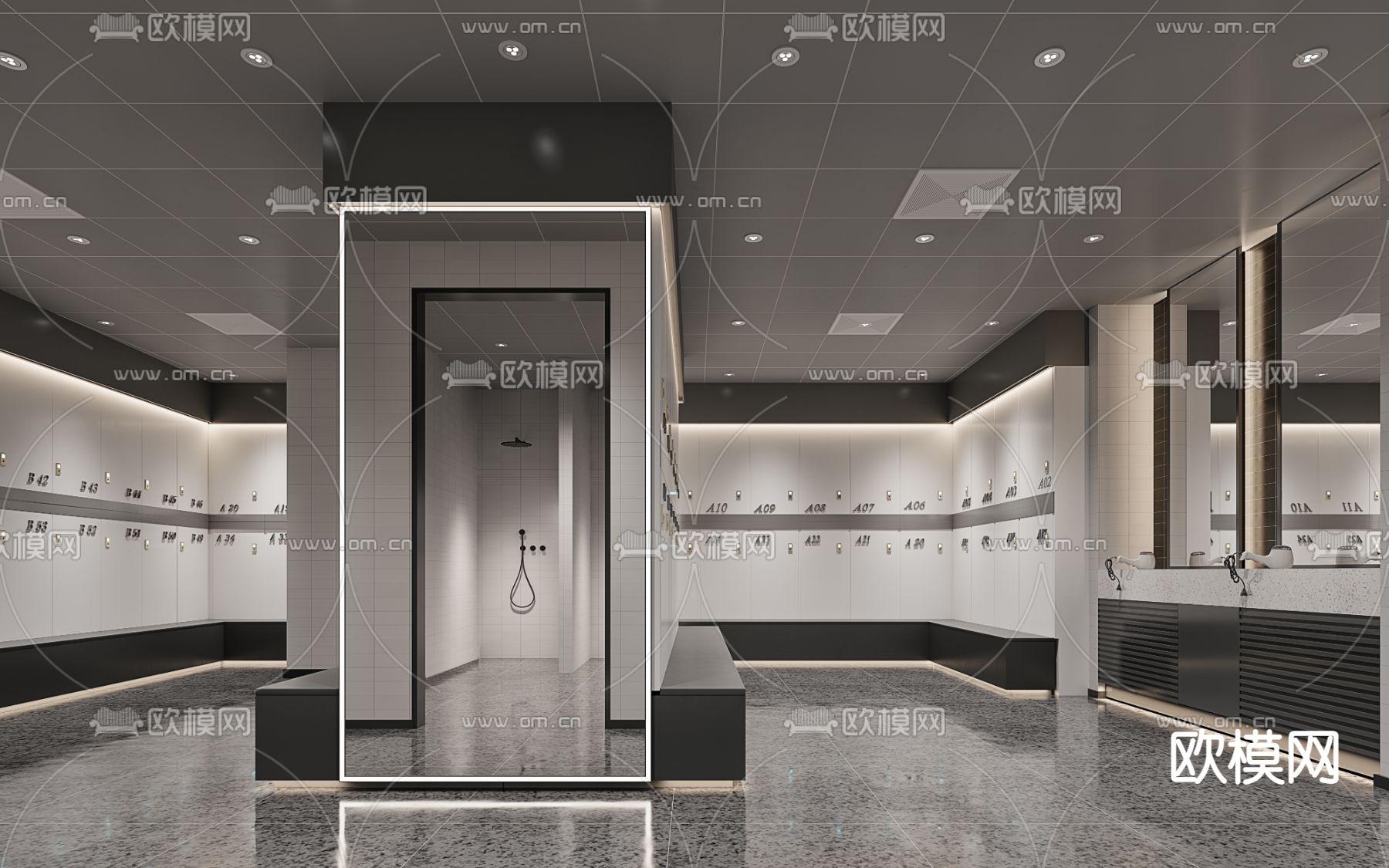 暗黑风健身房 换衣间3d模型下载（渲染图2）