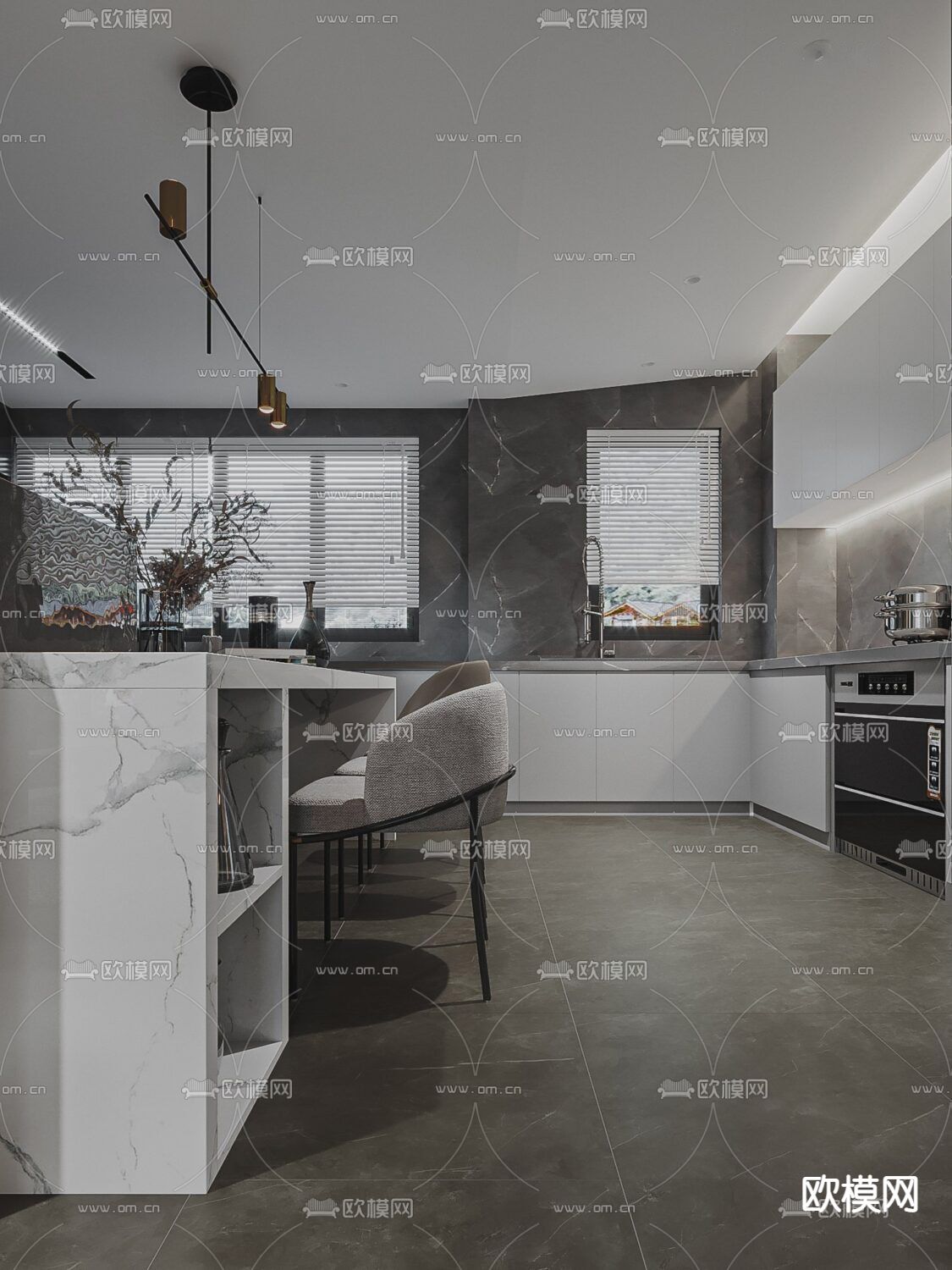 高级灰客餐厅3d模型下载（渲染图4）