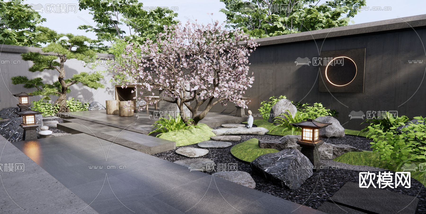 日式樱花 庭院 花园su模型下载_ID12238474_sketchup模型下载-欧模网