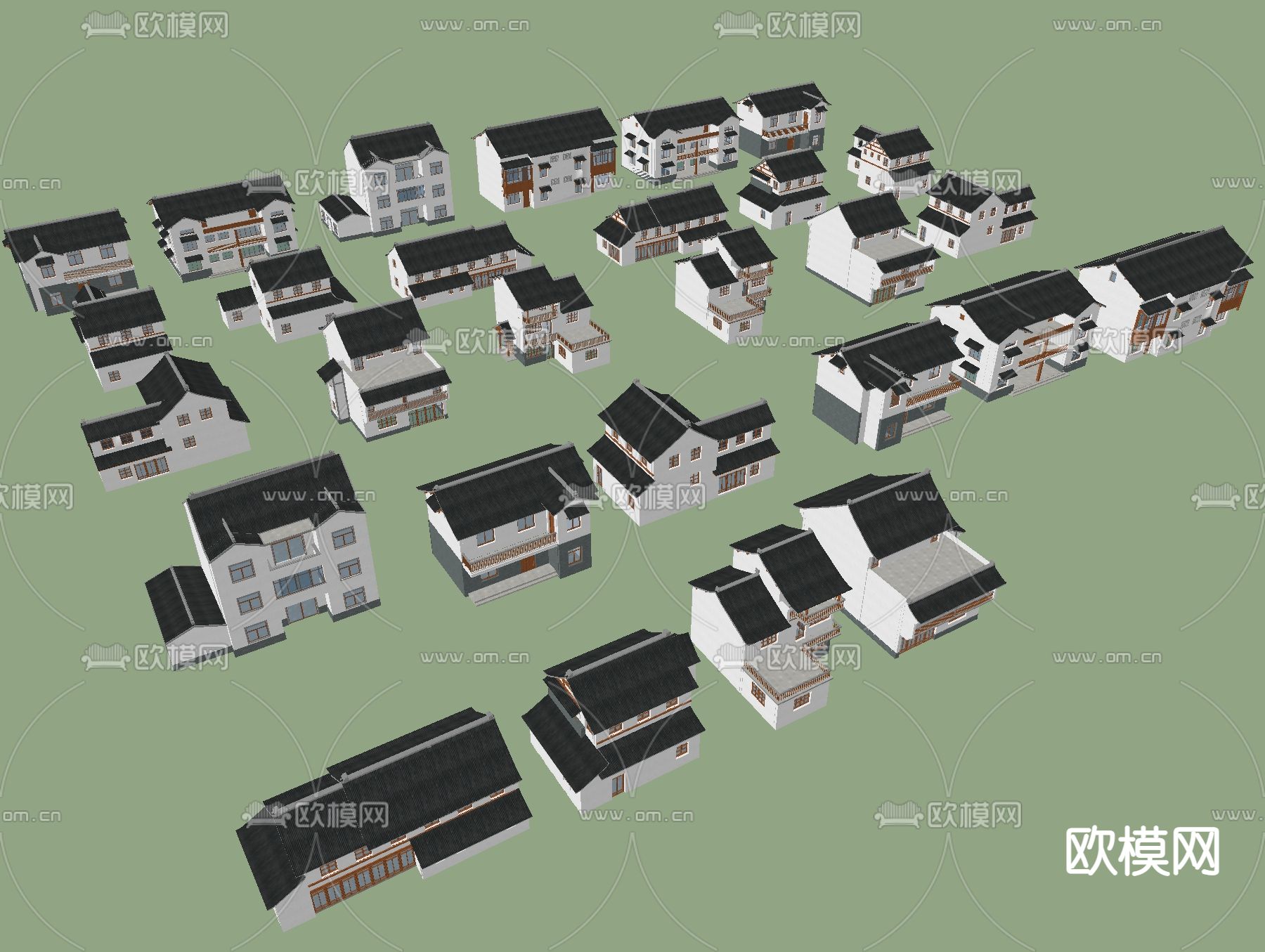 新中式民居自建房建筑鸟瞰su模型下载（渲染图2）
