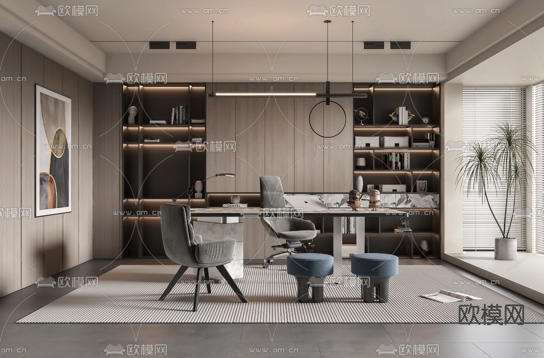 高级灰书房3d模型下载