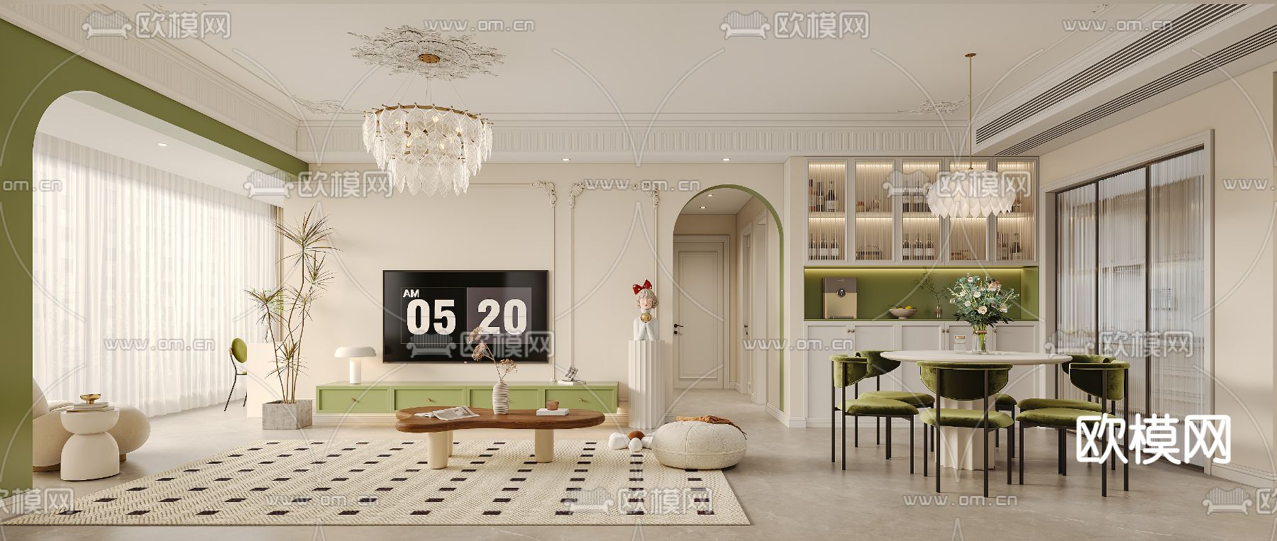 法式客餐厅3d模型下载（渲染图2）