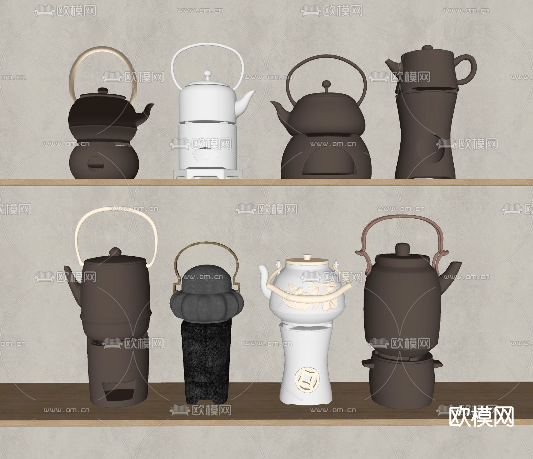 新中式煮茶炉 茶具 茶壶su模型下载（渲染图2）