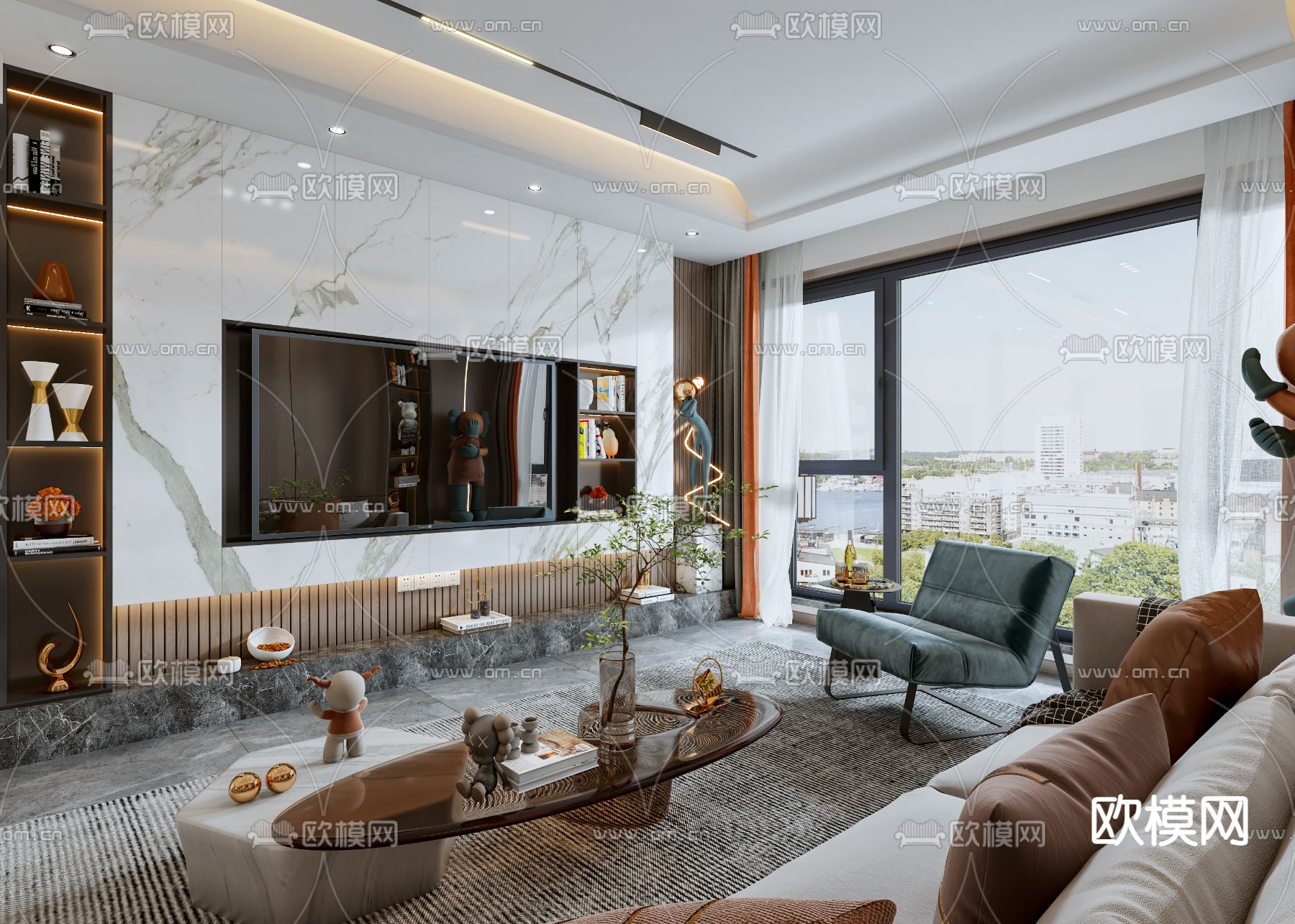 轻奢客厅3d模型下载（渲染图2）