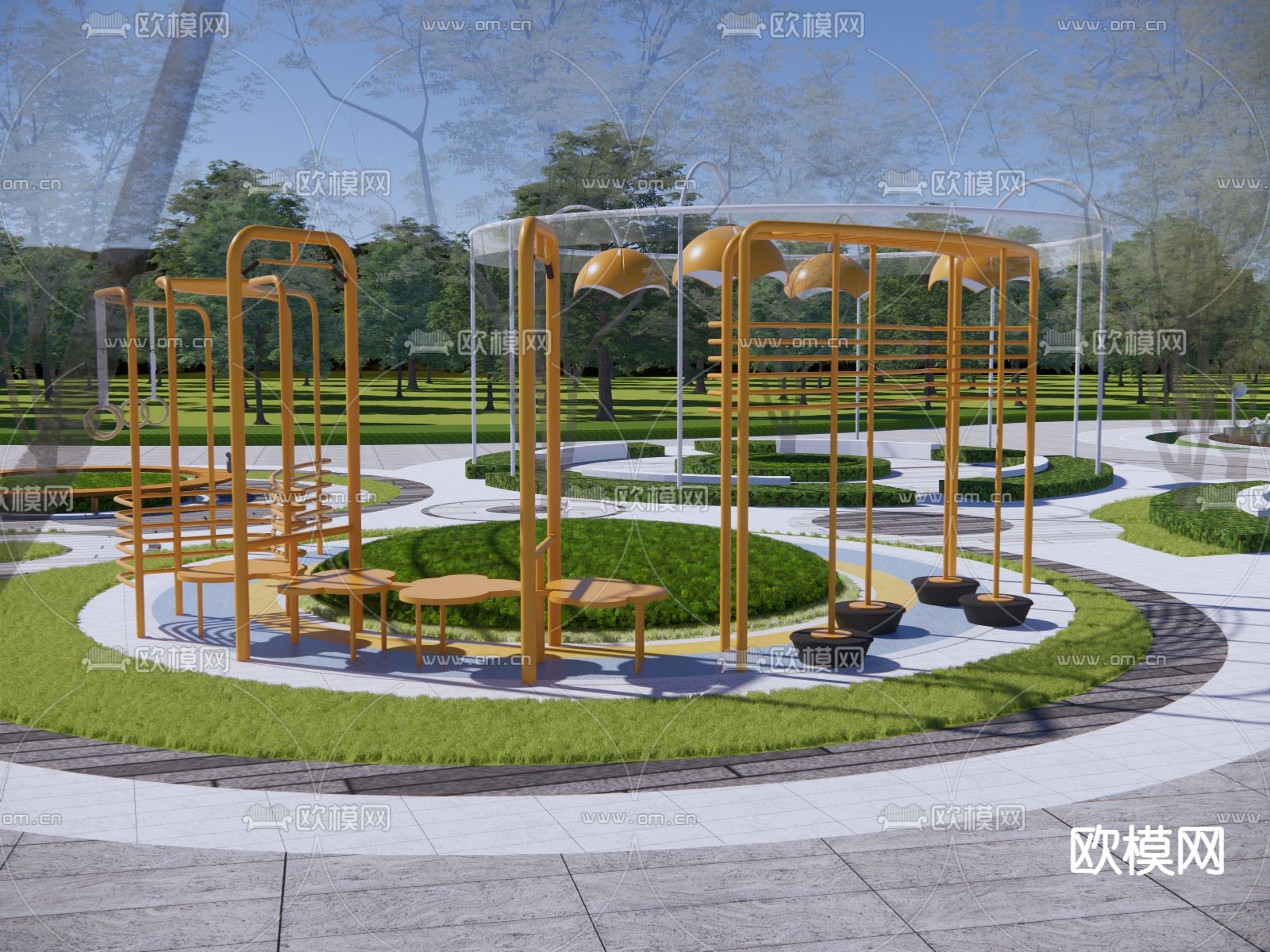 现代公园景观圆形广场su模型下载（渲染图2）