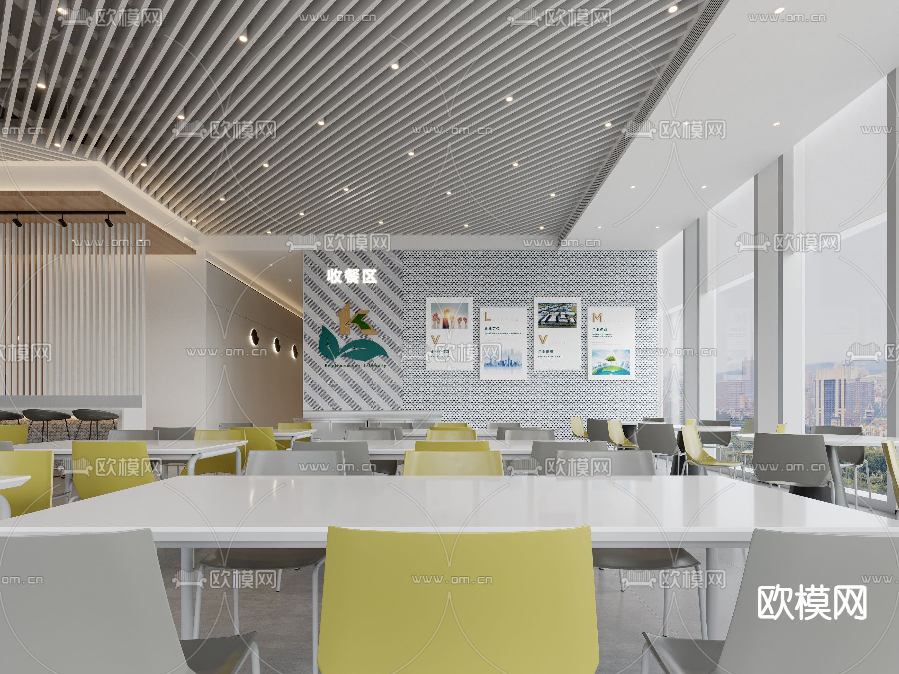 现代员工餐厅 食堂3d模型下载（渲染图4）