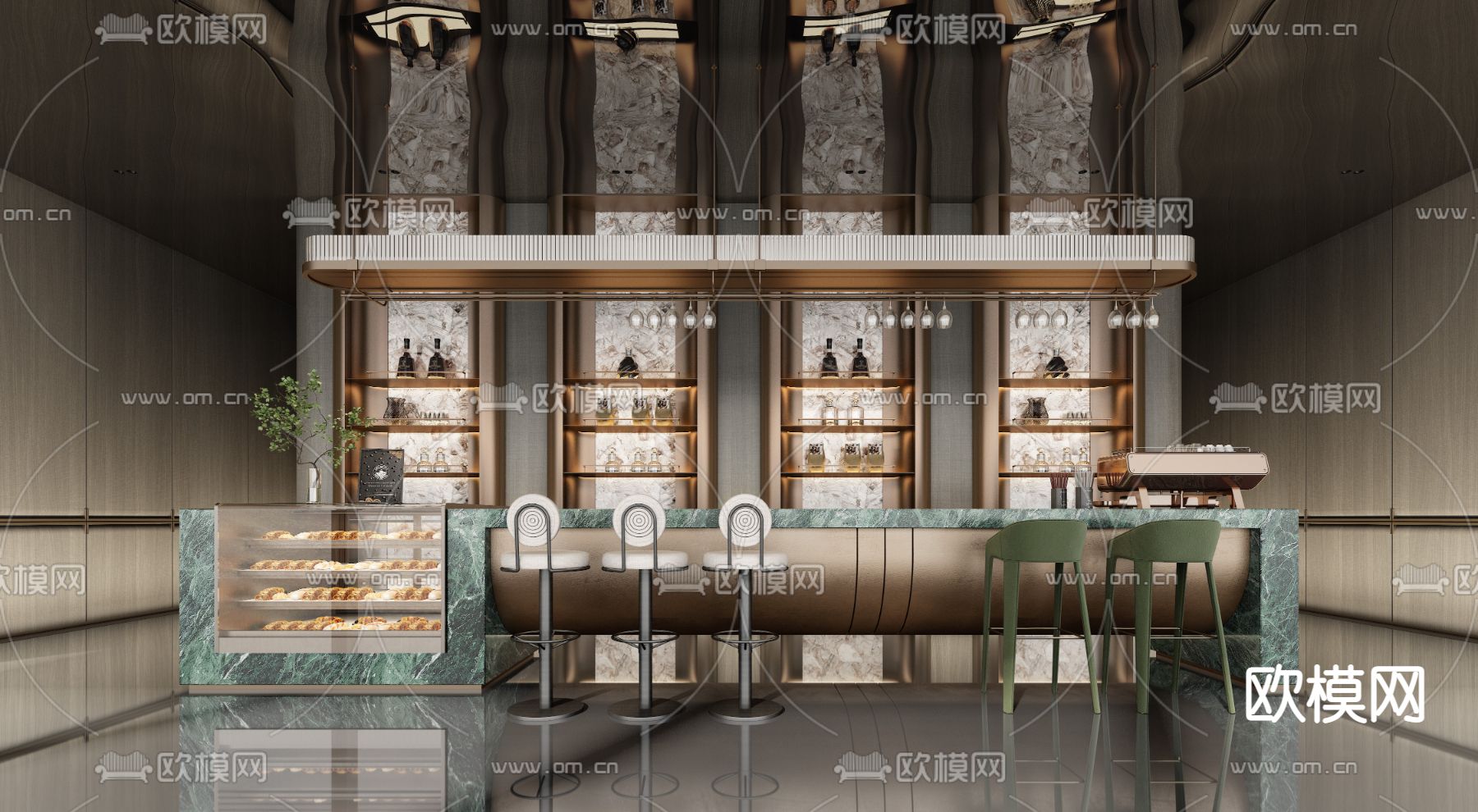 轻奢 售楼处 水吧洽谈区su模型下载（渲染图1）