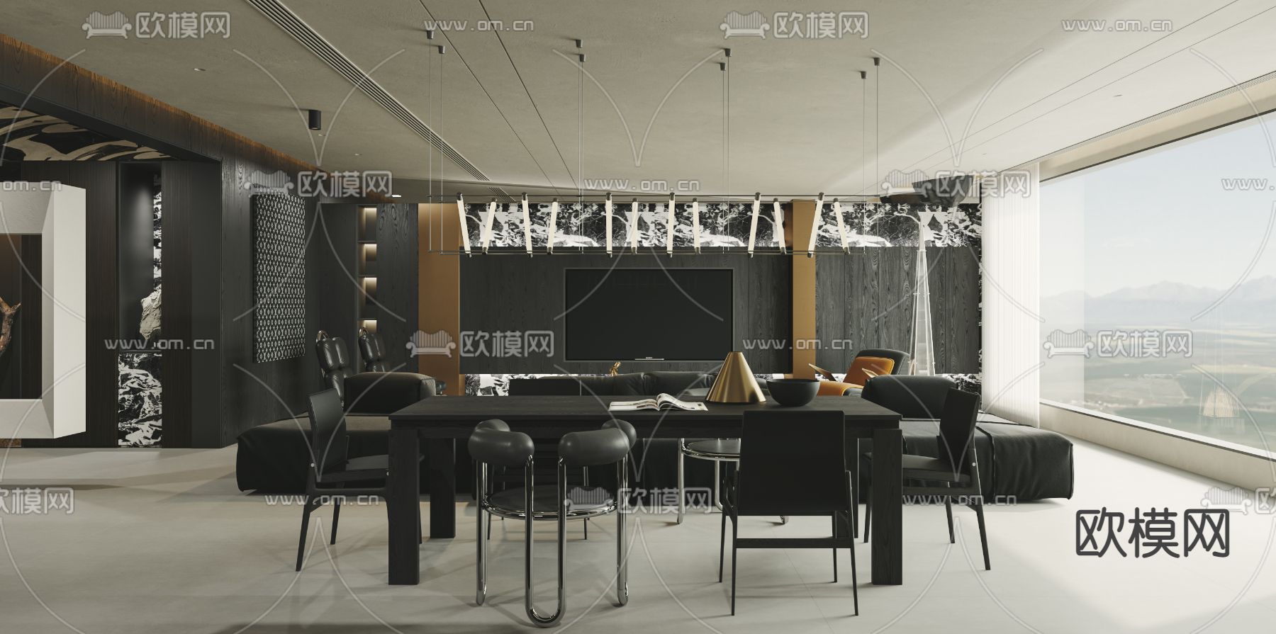 暗黑风客餐厅3d模型下载（渲染图2）