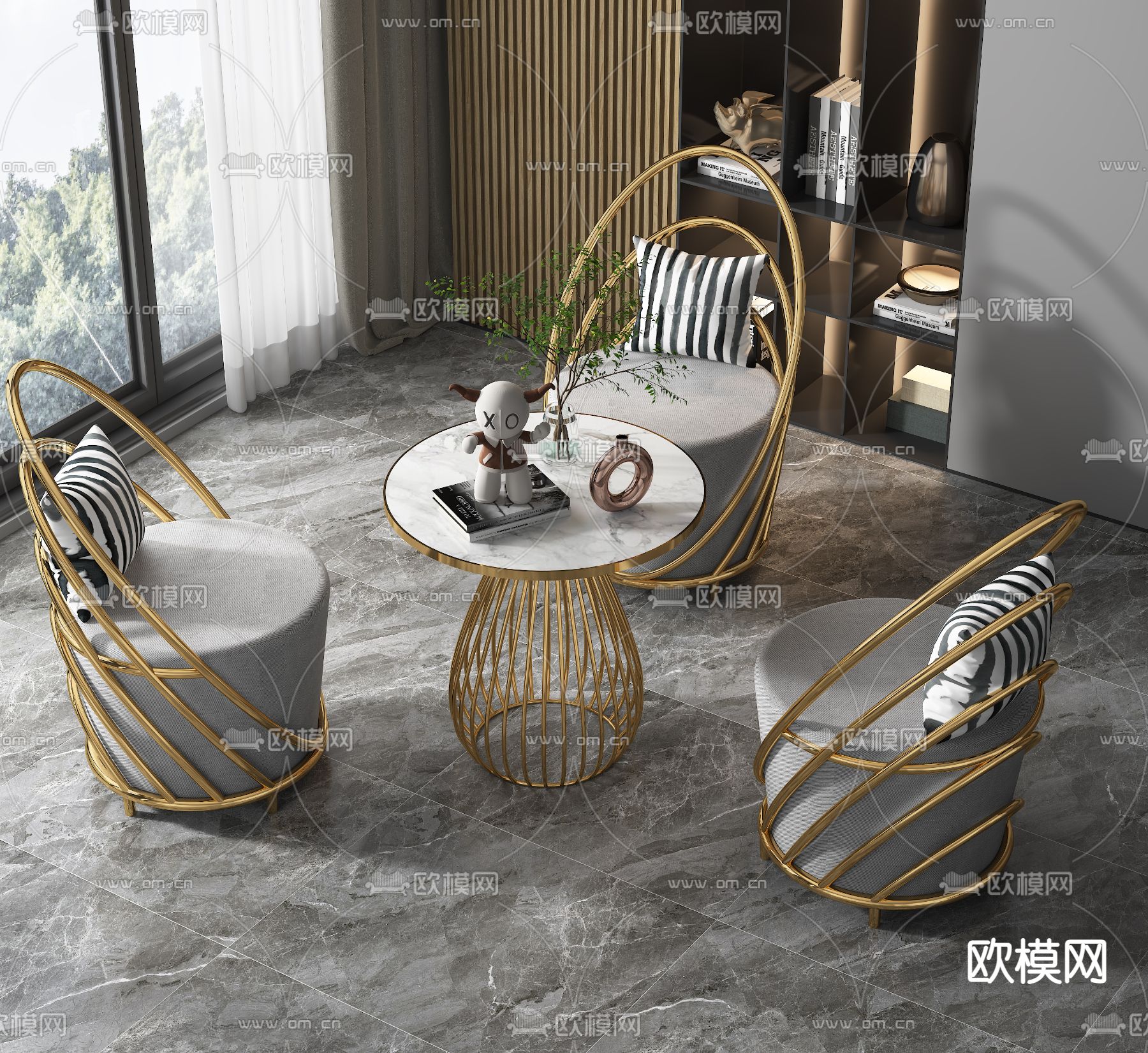 轻奢休闲桌椅3d模型下载