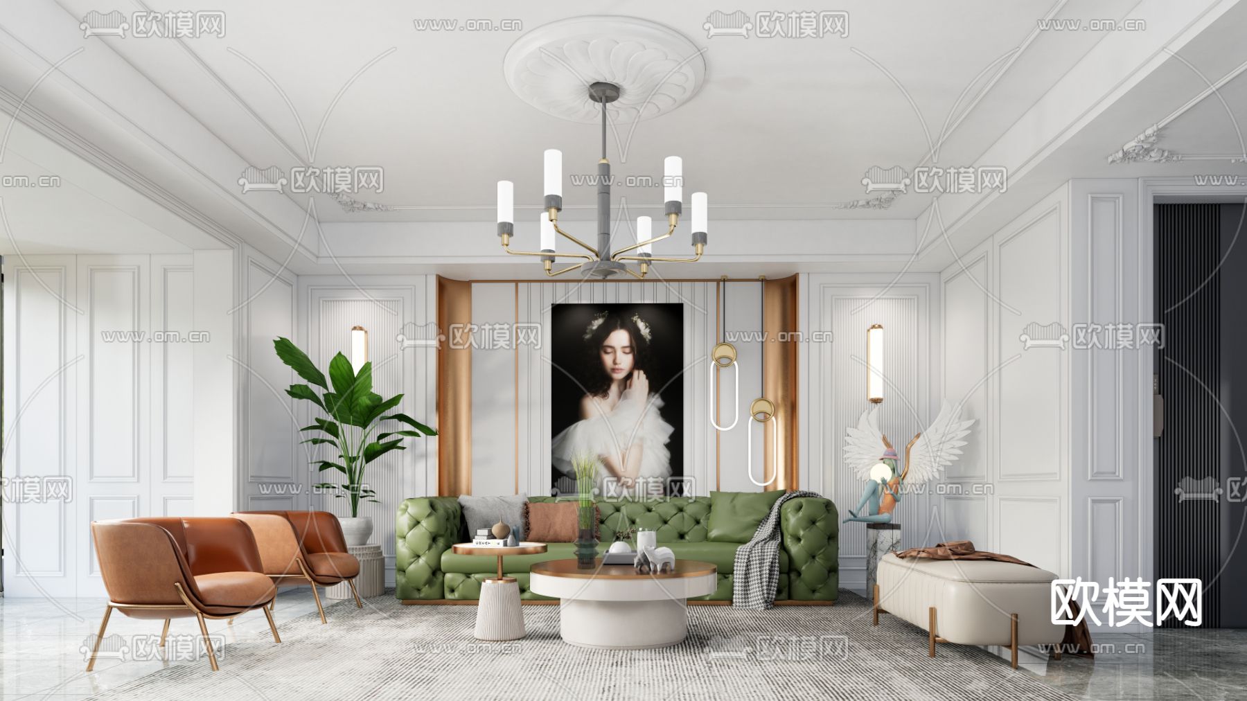 欧式客厅su模型下载（渲染图1）