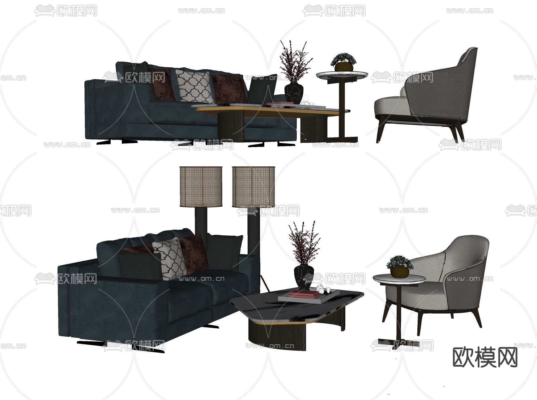 沙发茶几组合su模型下载（渲染图2）