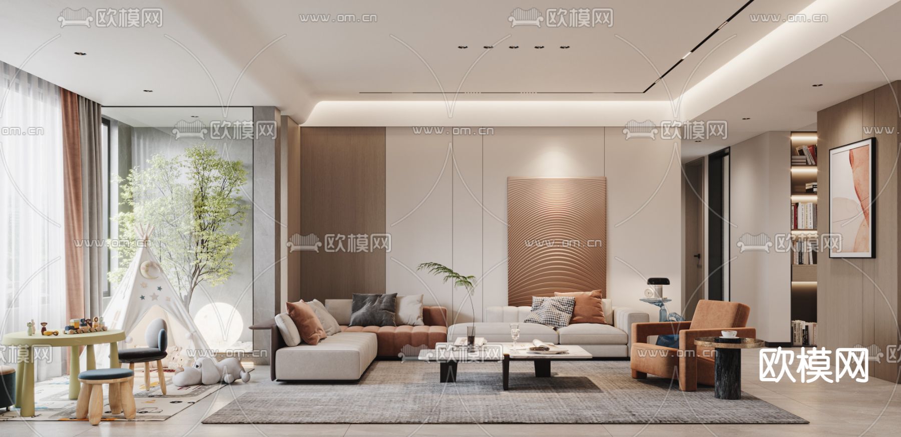 现代客餐厅3d模型下载（渲染图1）